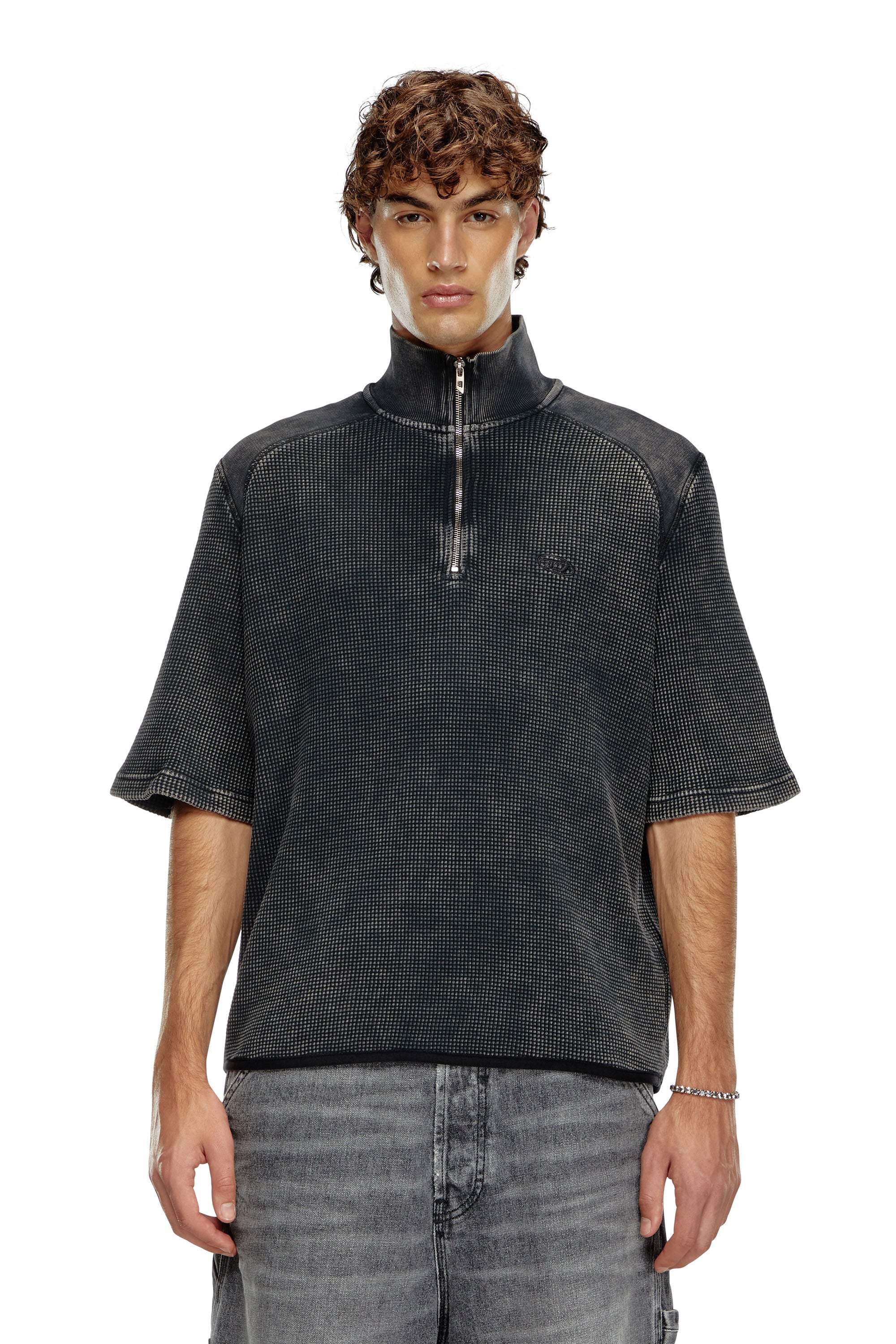Men's Short-sleeve waffle-knit sweatshirt | Black | Diesel TR