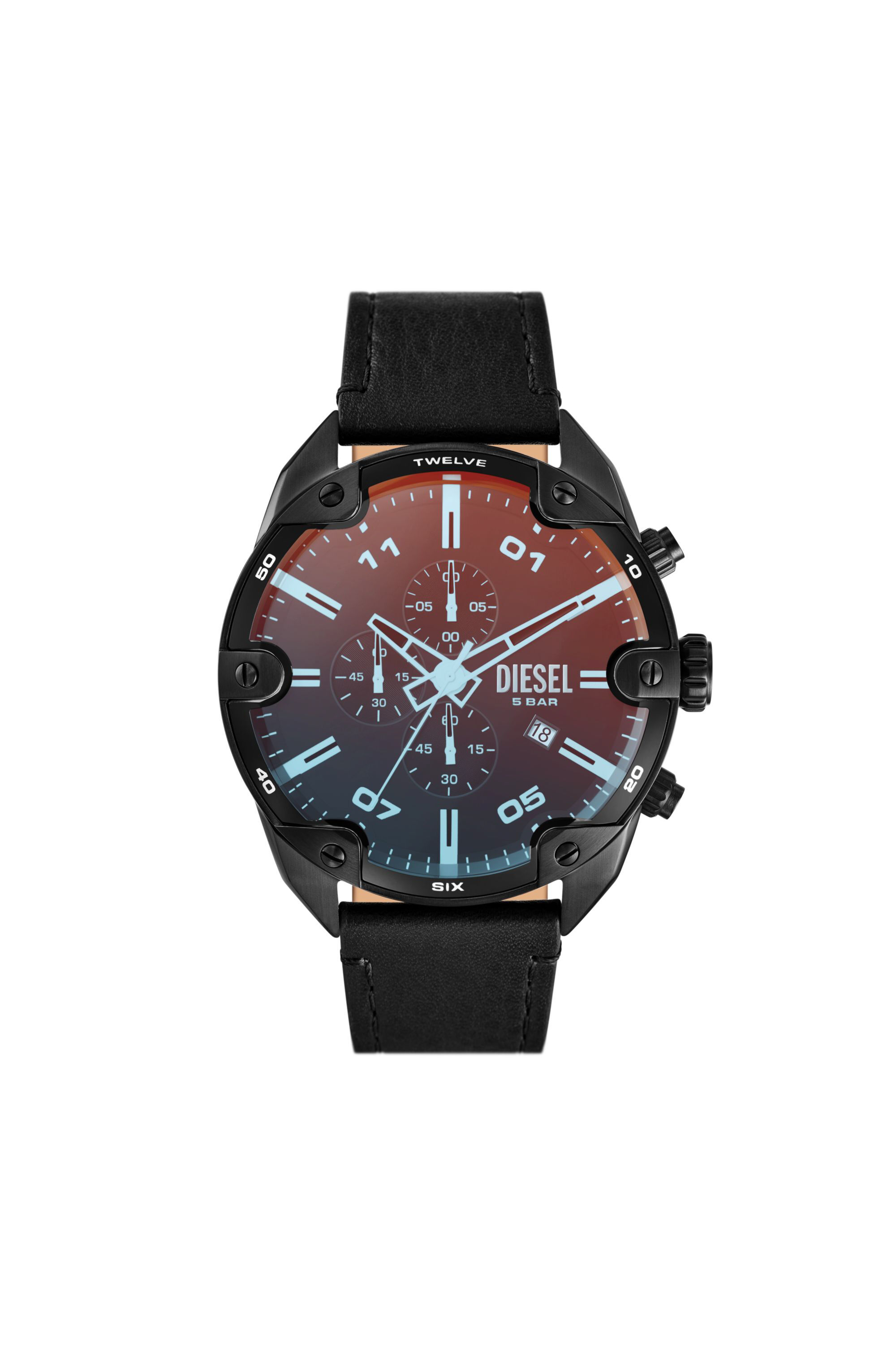 Men's Spiked chronograph black leather watch | Black | Diesel
