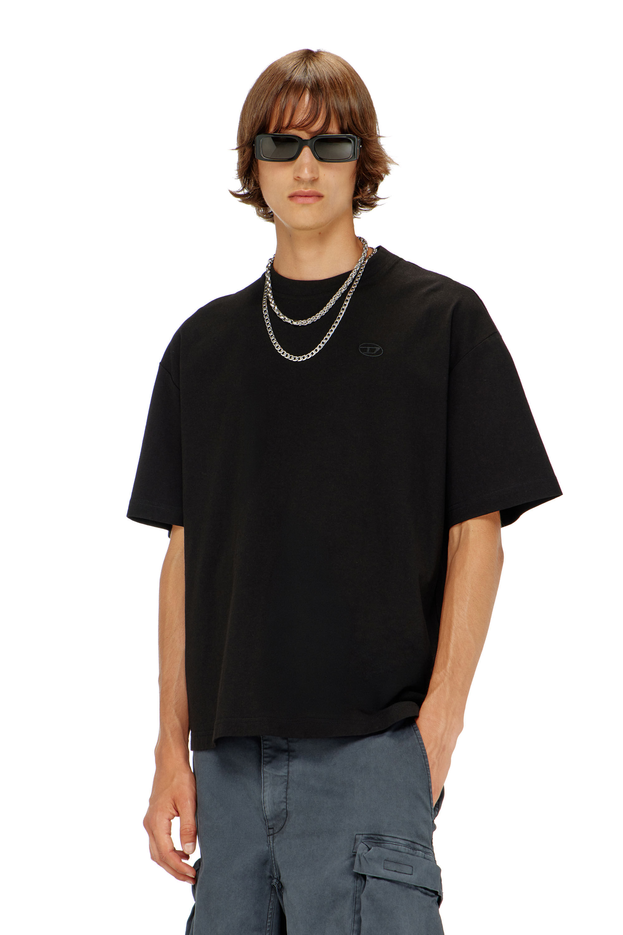 Men's T-shirt with maxi oval D embroidery | Black | Diesel TR