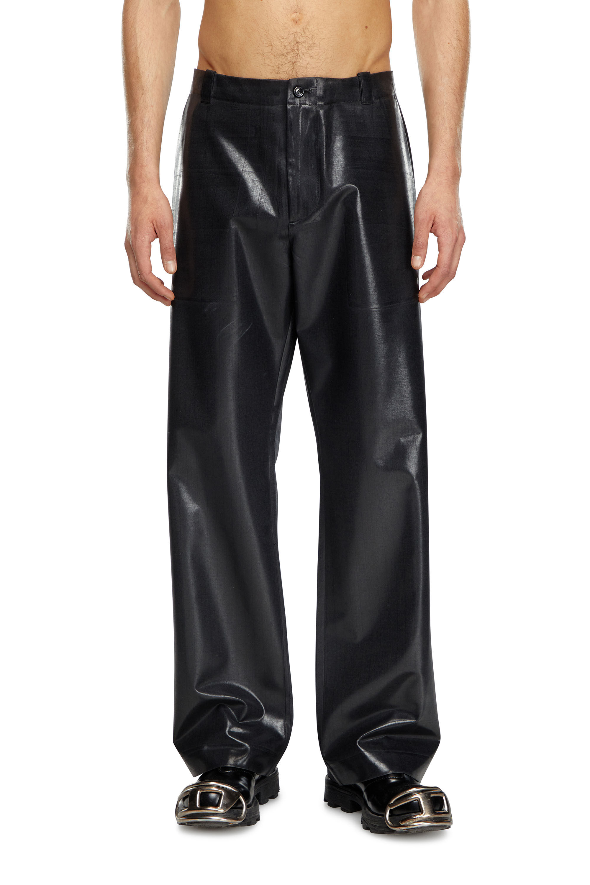 Men's Pinstripe pants with coated front | Black | Diesel