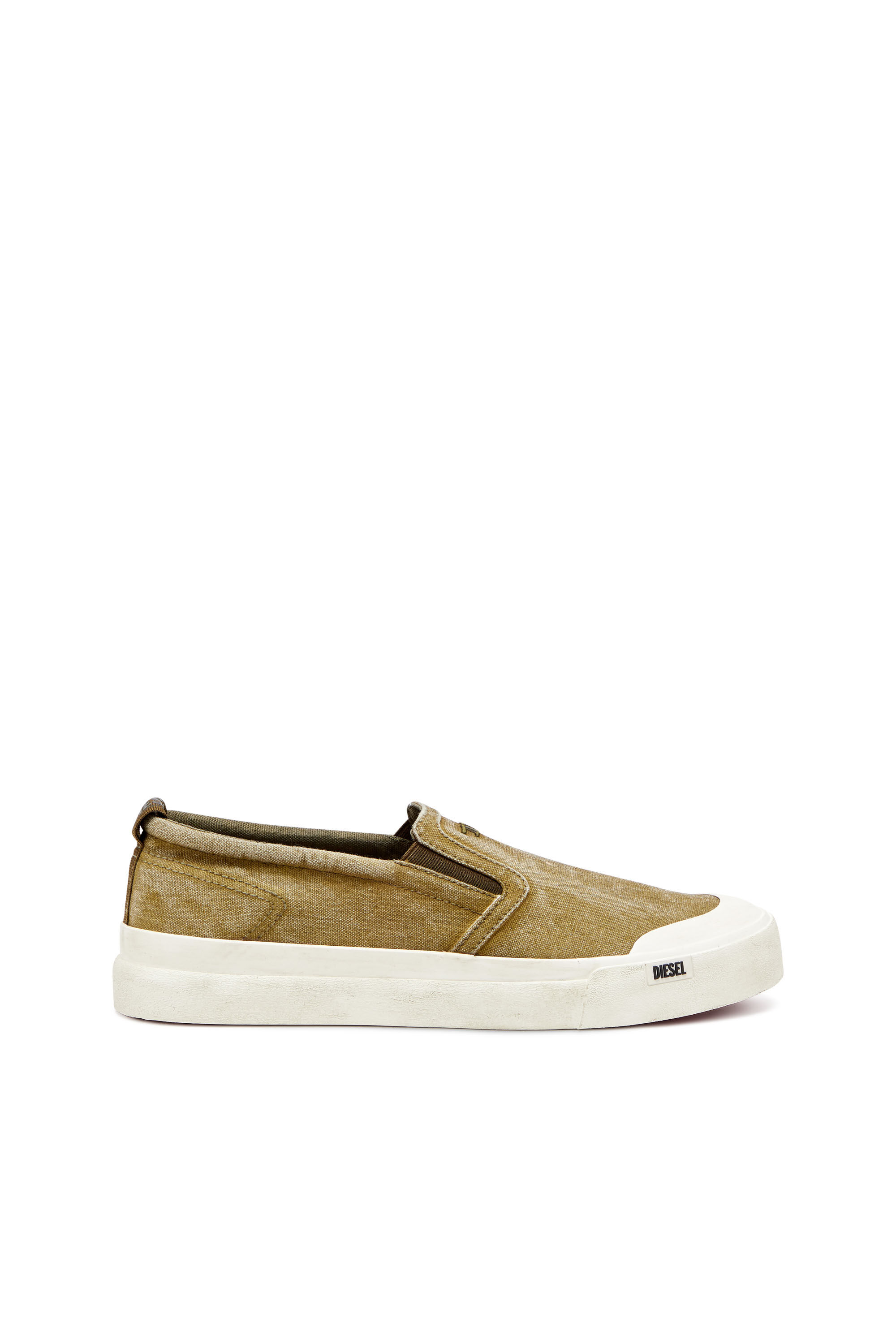 Men s S Athos Canvas slip on sneakers with D embroidery Brown Diesel