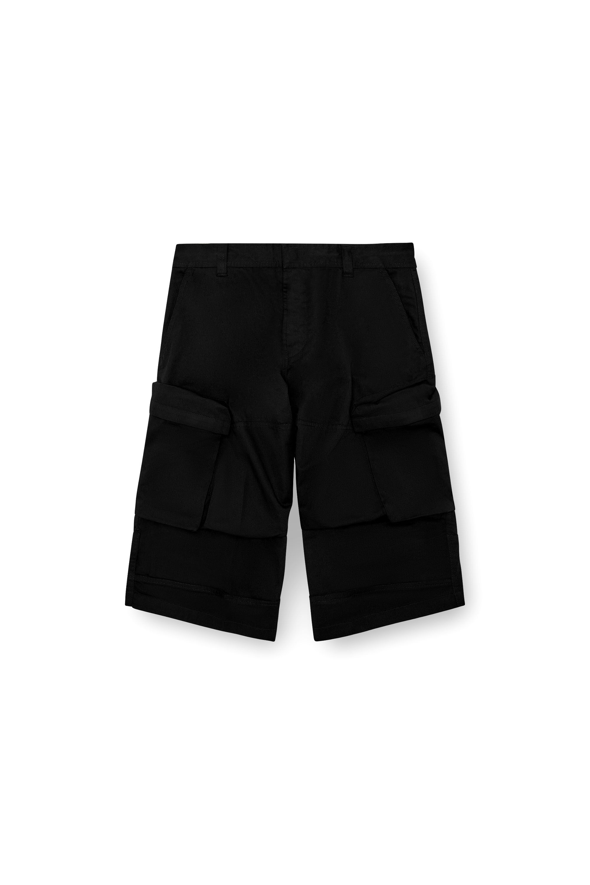 Diesel - P-ARNE-SHORT-A, Man's Asymmetrical cargo shorts in twill in Black - 2