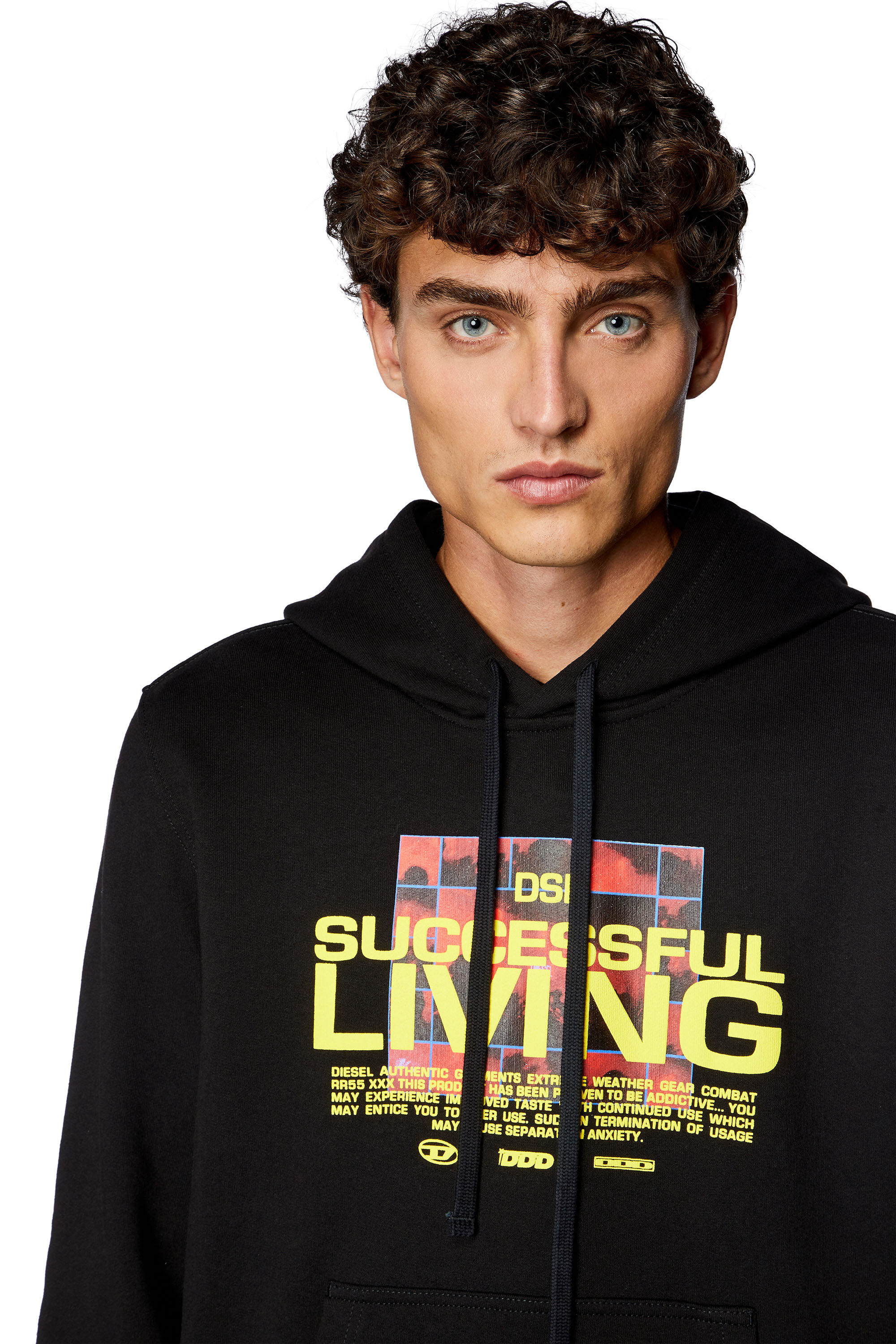 パーカー・フーディ DIESEL SlopR1 Hood Black A164010HYAT9XX A164010HYAT9XXSS25 S-MACS-HOOD-OD Men: Oversized black hoodie metallic logo