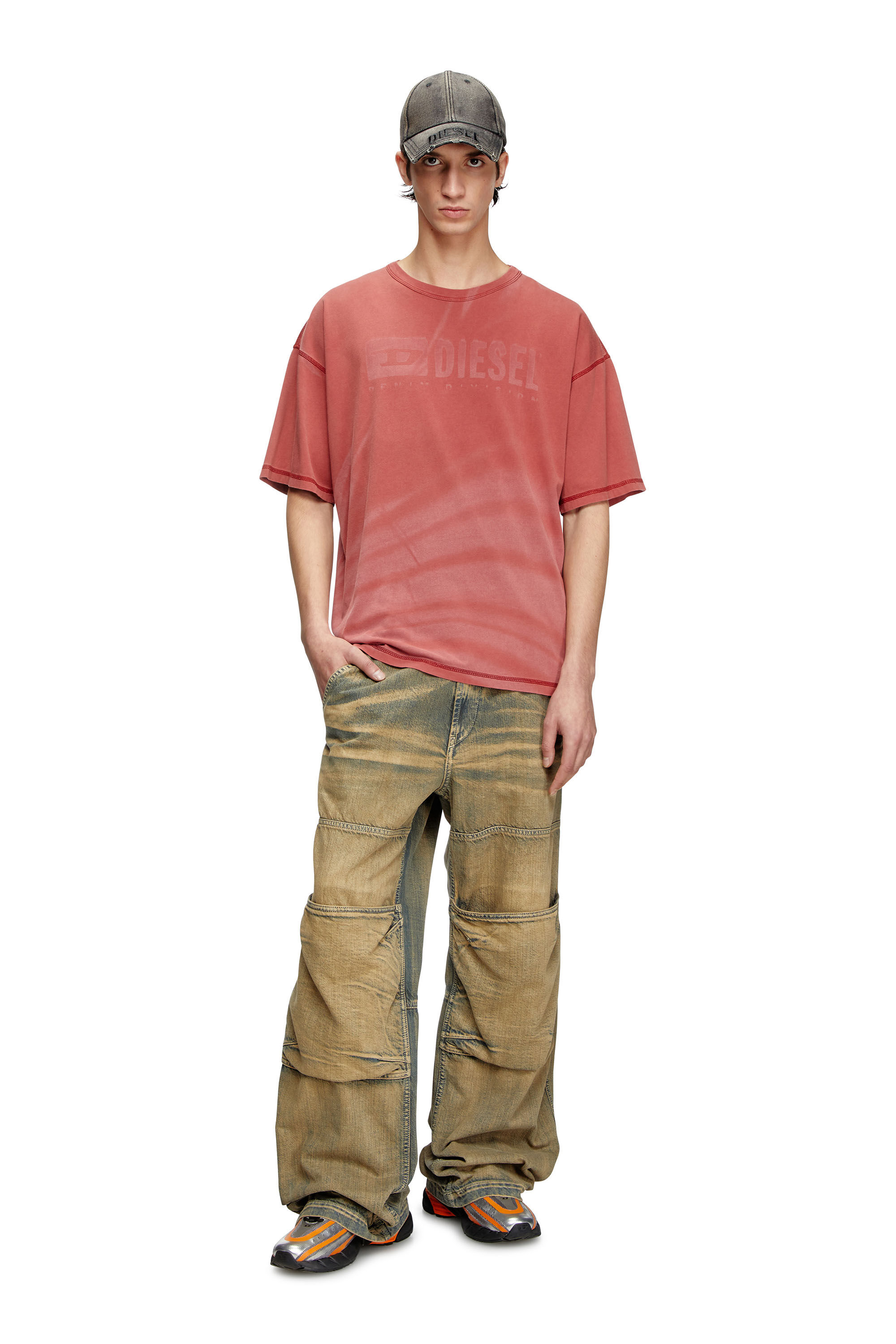 Diesel - T-ADJUST-R13, Man's Laser-faded logo T-shirt in Red - 1