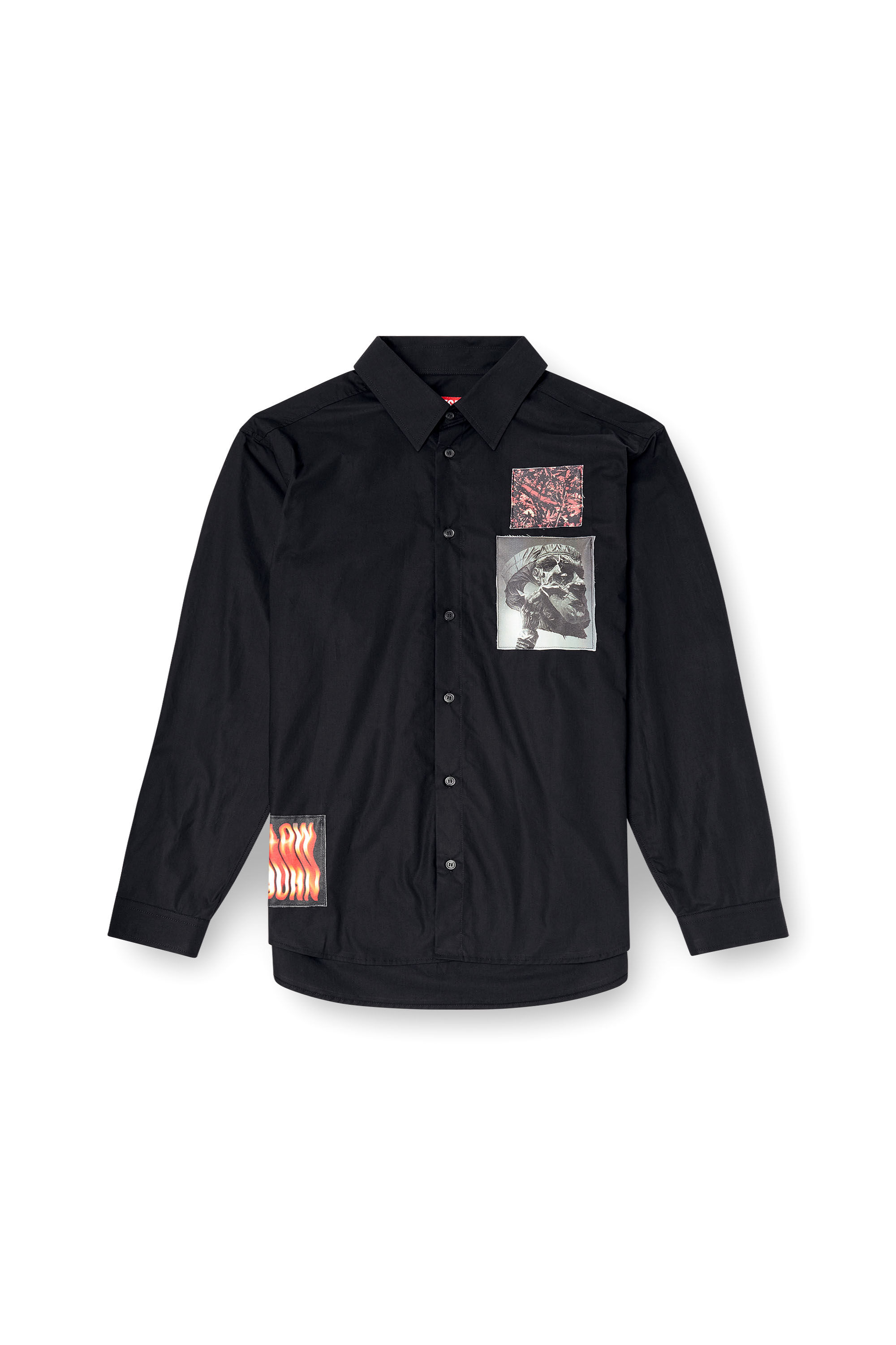 Men's Cotton poplin shirt with patches | Black | Diesel