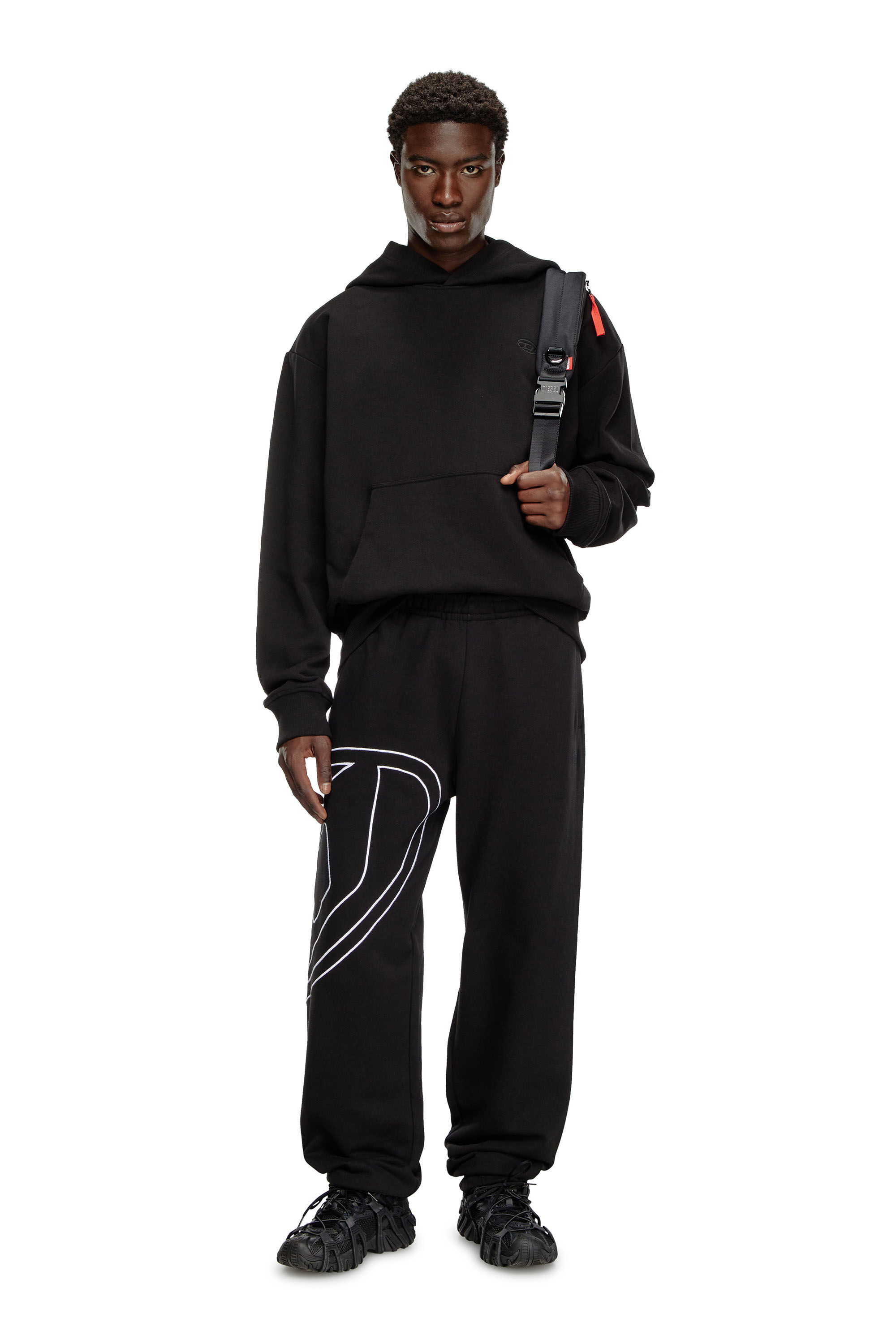 Men s Track pants with mega oval D Black Diesel