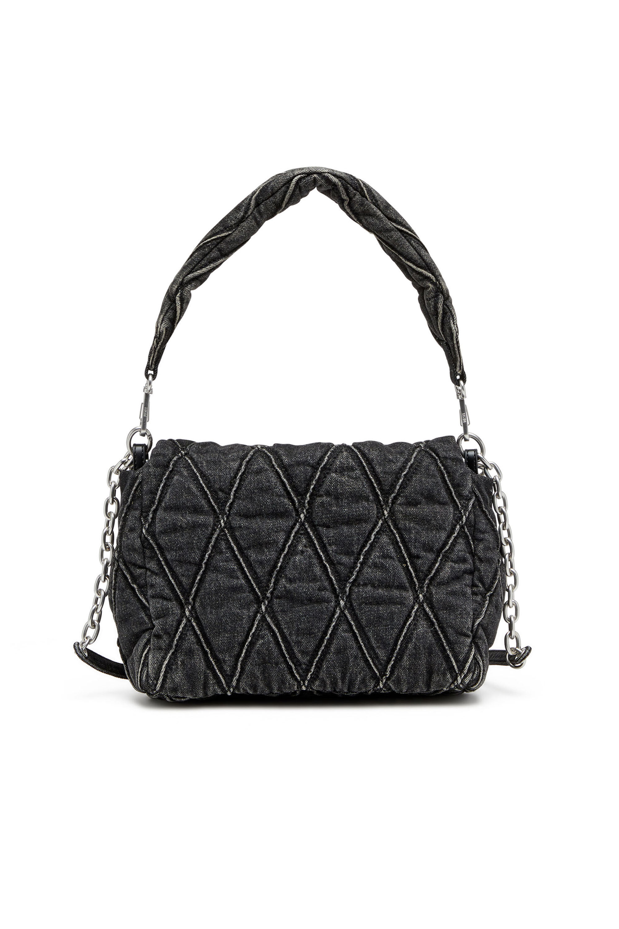 Women's Charm-D Shoulder M bag in quilted Denim | Black | Diesel