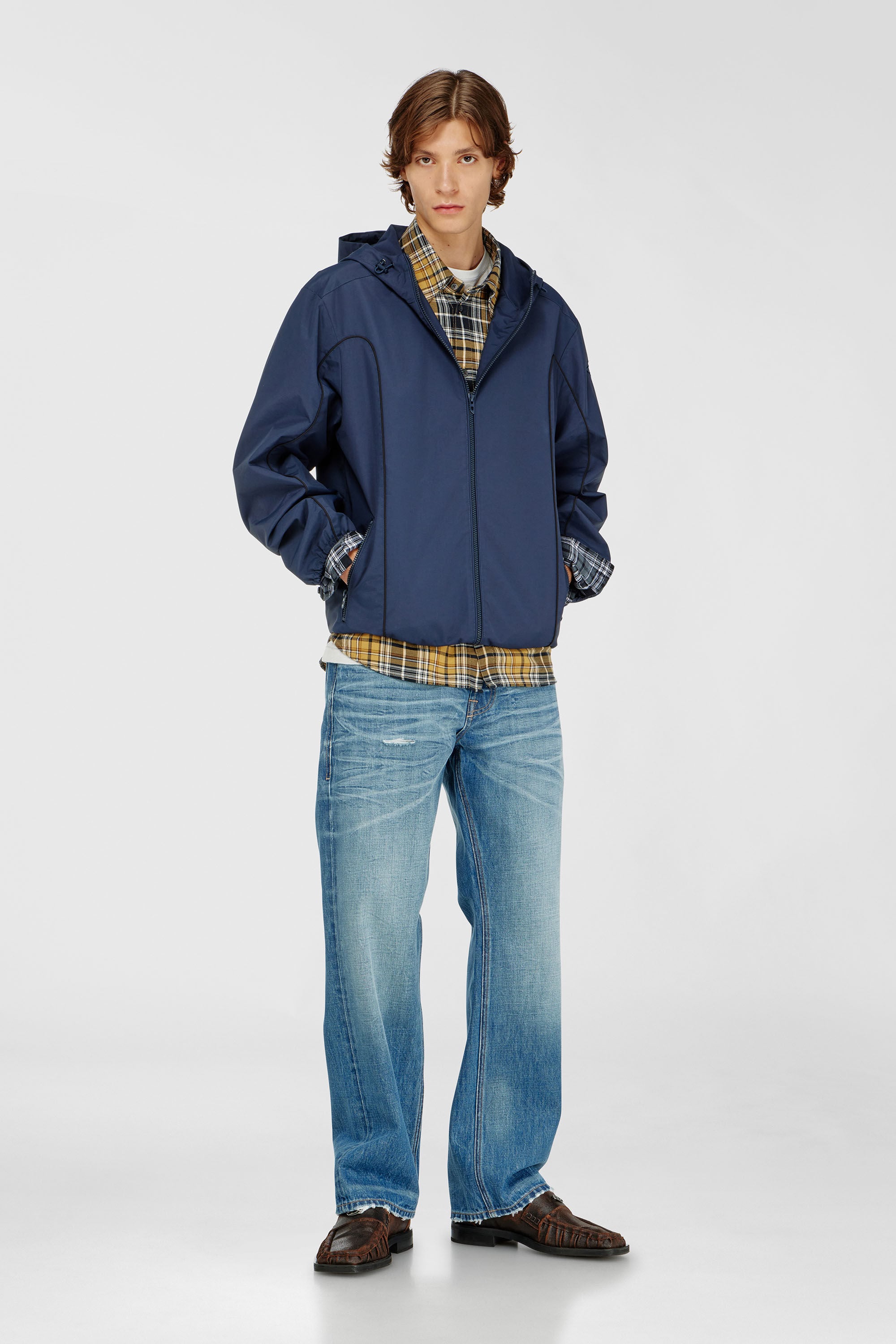 Diesel - J-HIVES-WRD, Man's Windbreaker with contrast piping in Blue - 1