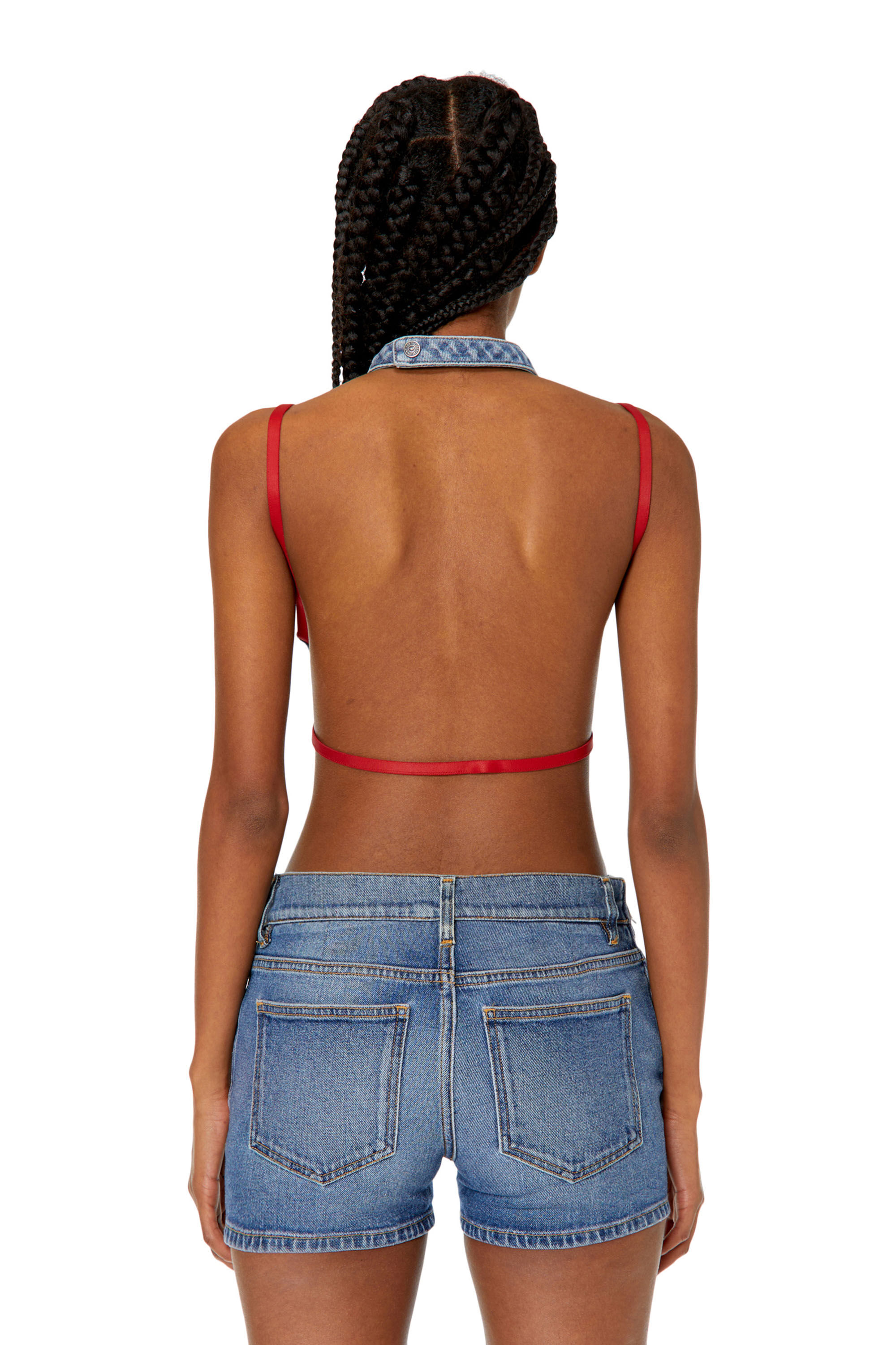 Diesel - DE-THEA-FRINGES, Woman Open-back top with cut-out metal D logo in Blue - Image 4