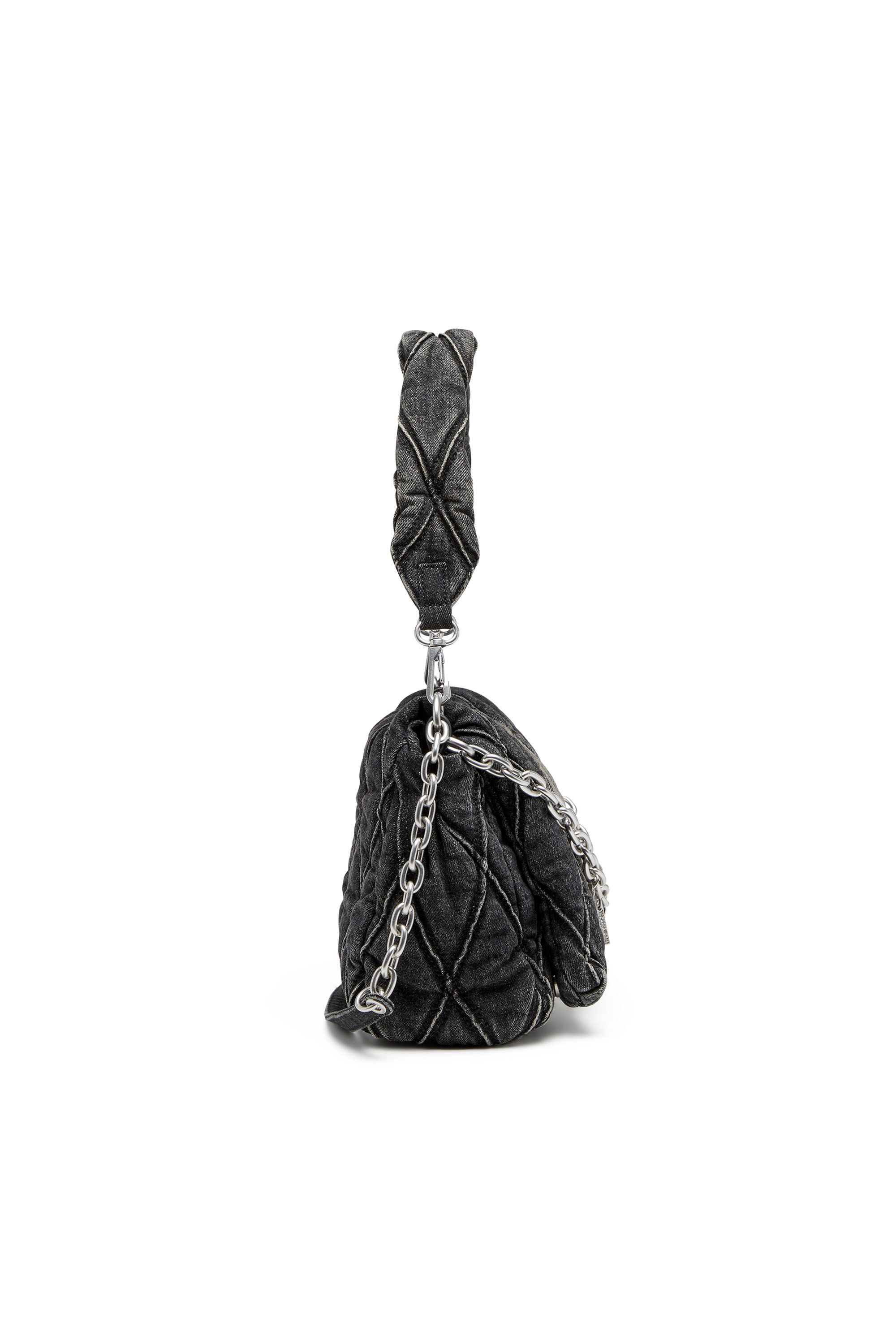 Women's Charm-D Shoulder M bag in quilted Denim | Black | Diesel