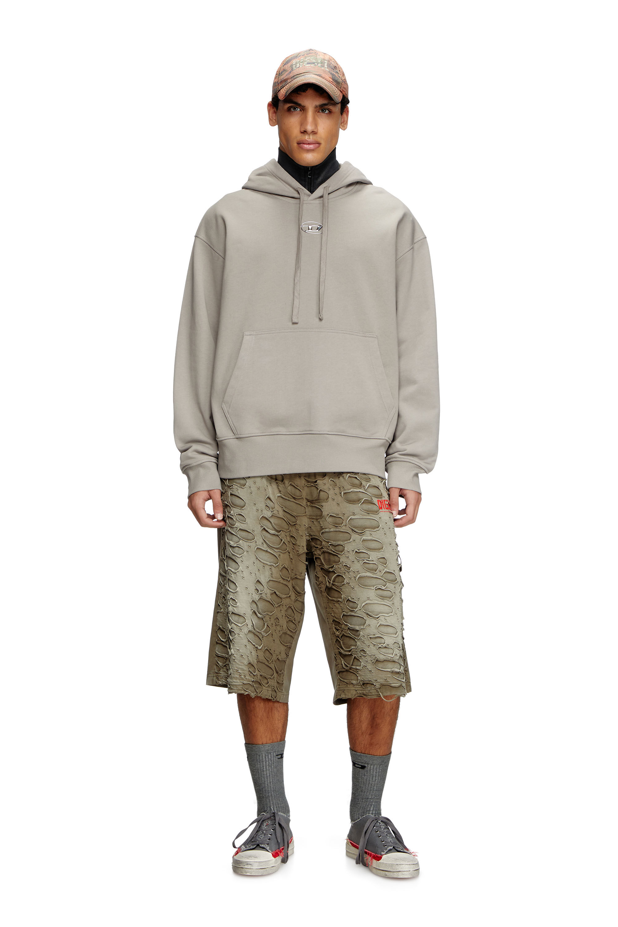 Diesel - S-MACS-HOOD-OD, Man's Hoodie with metallic logo in Grey - 1