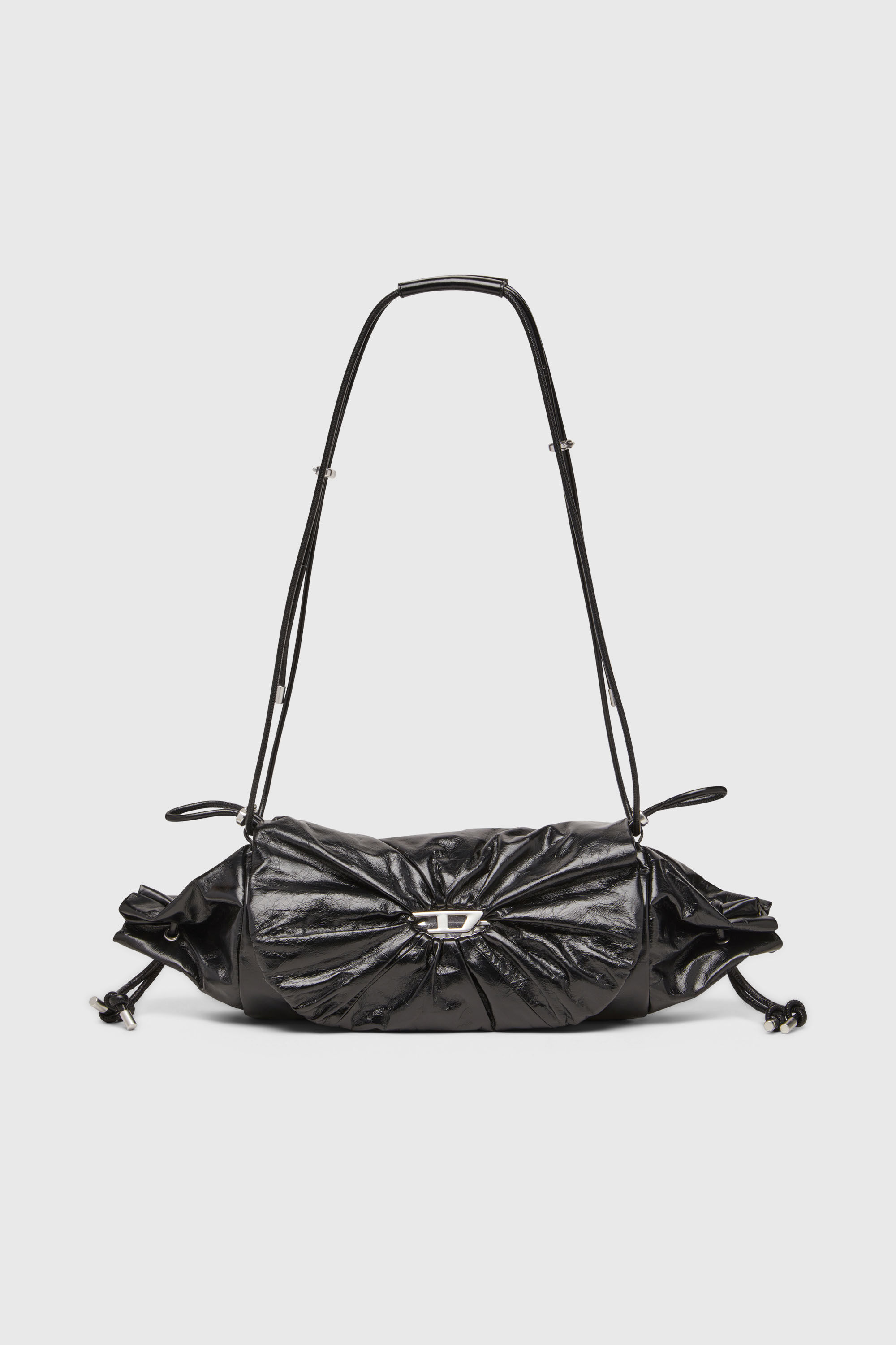 Women's Scrunch-D-Shoulder bag in scrunched shiny leather | Black