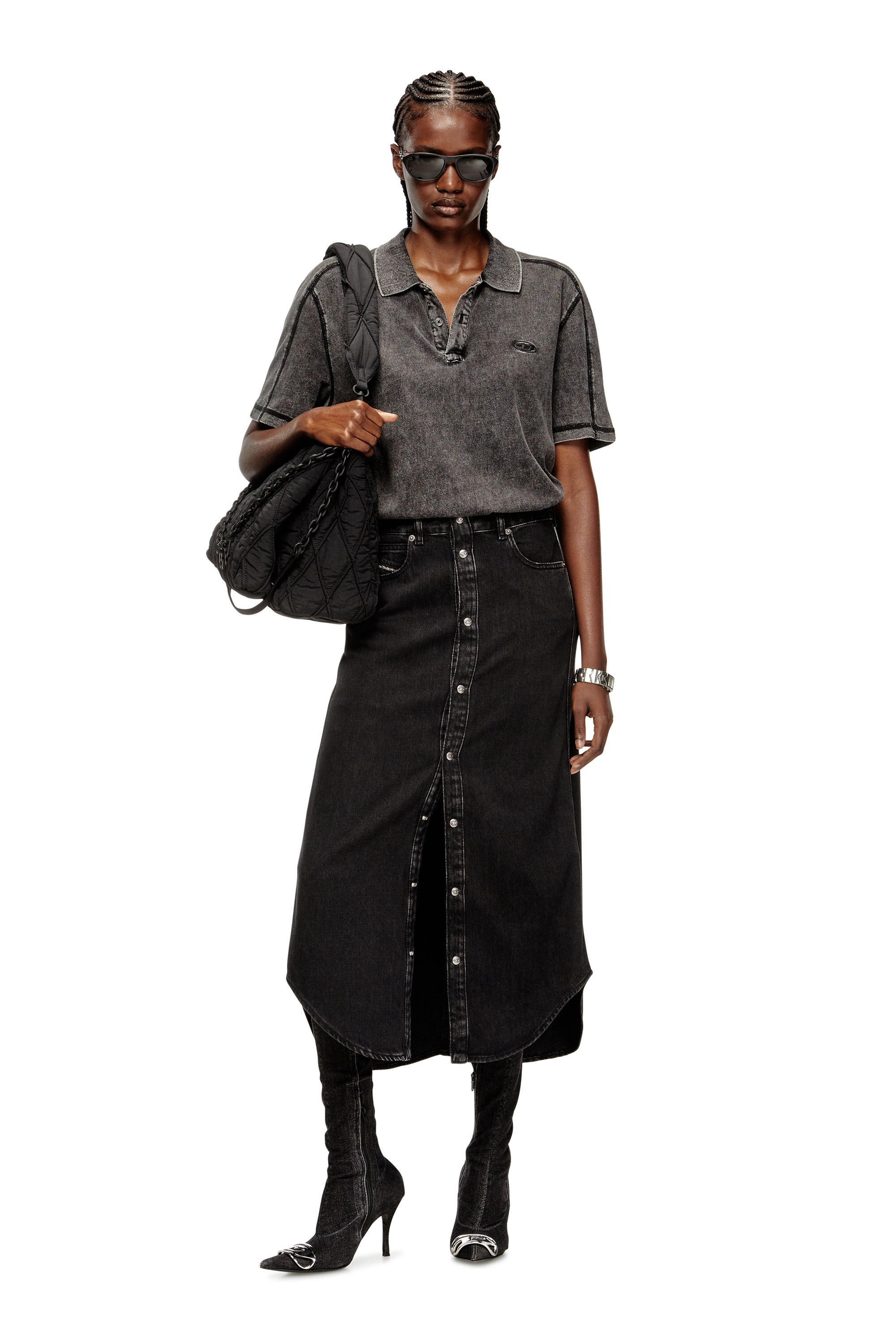 Diesel - DE-ARD-LONG, Woman's Midi denim skirt in Black - 1