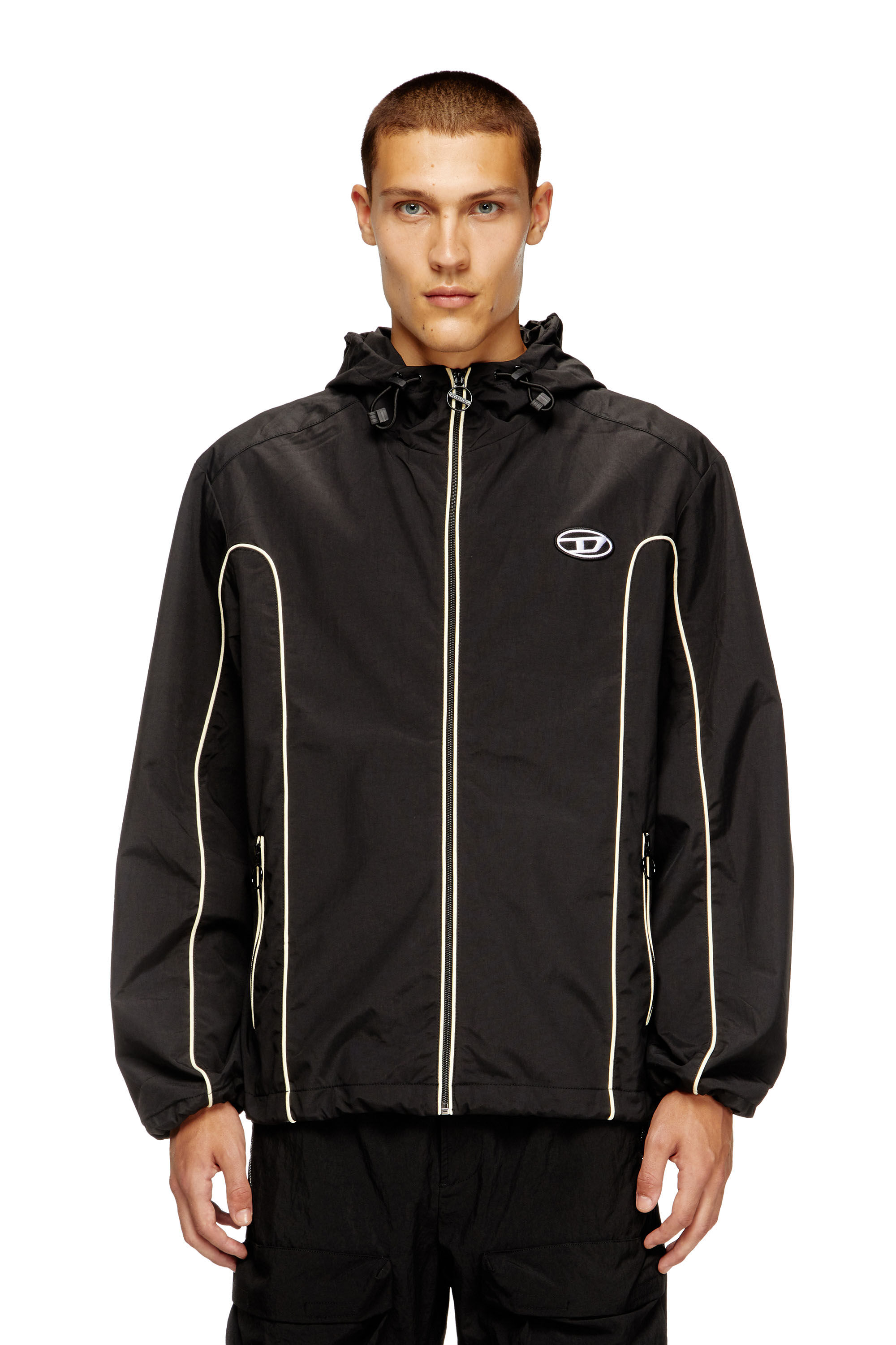 DIESEL J-Hives ブラック ナイロンジャケット J-HIVES Man: Windbreaker Jacket with contrast piping | Diesel