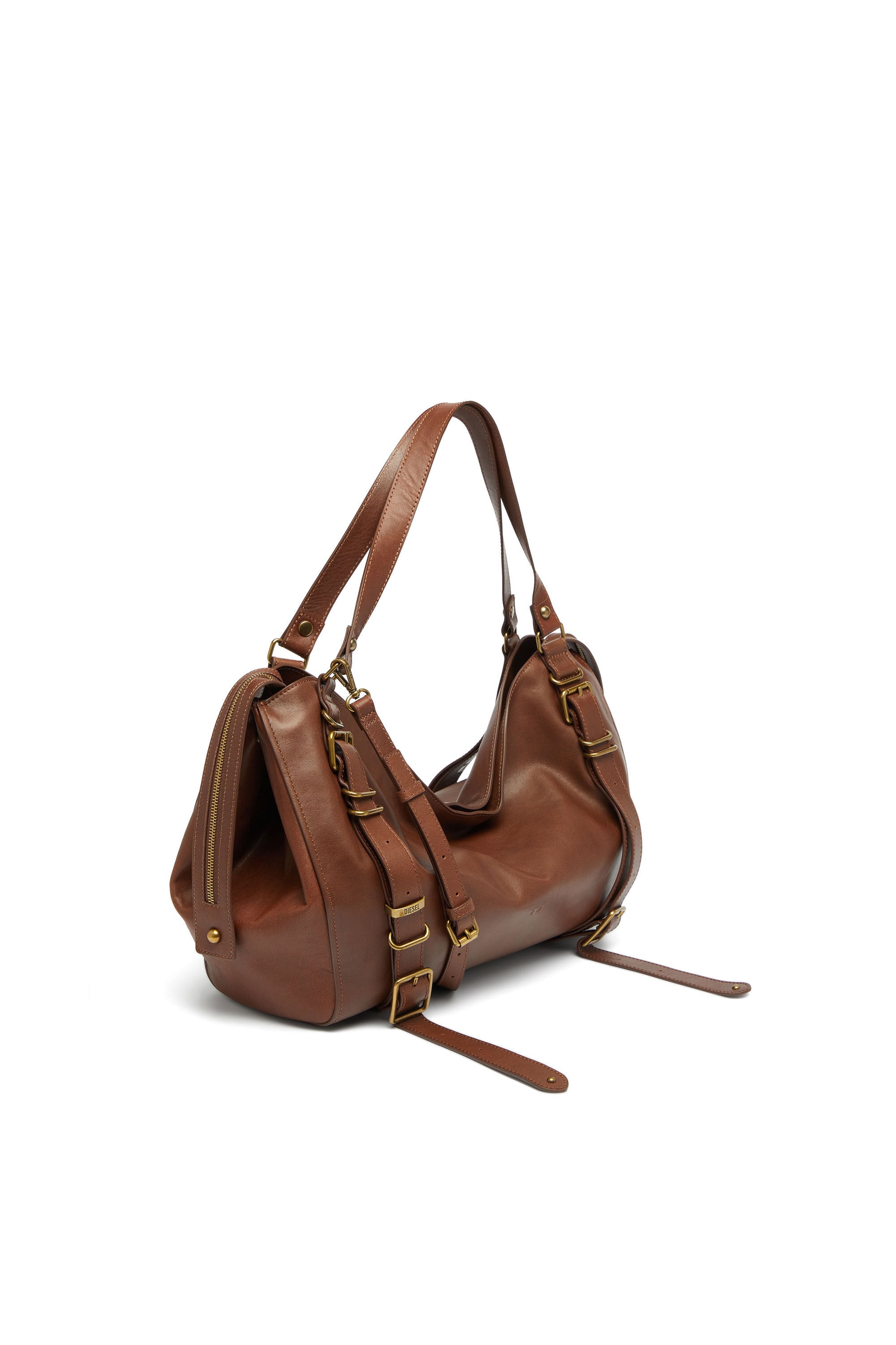Diesel - D-ONE TOPHANDLE L, Unisex's D-One-Large top-handle bag in treated leather in Brown - 4