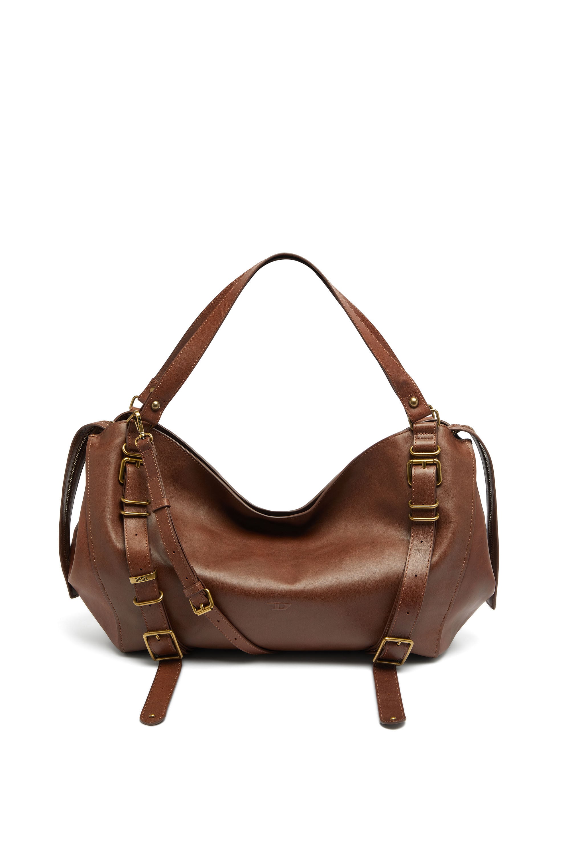 Diesel - D-ONE TOPHANDLE L, Unisex's D-One-Large top-handle bag in treated leather in Brown - 1