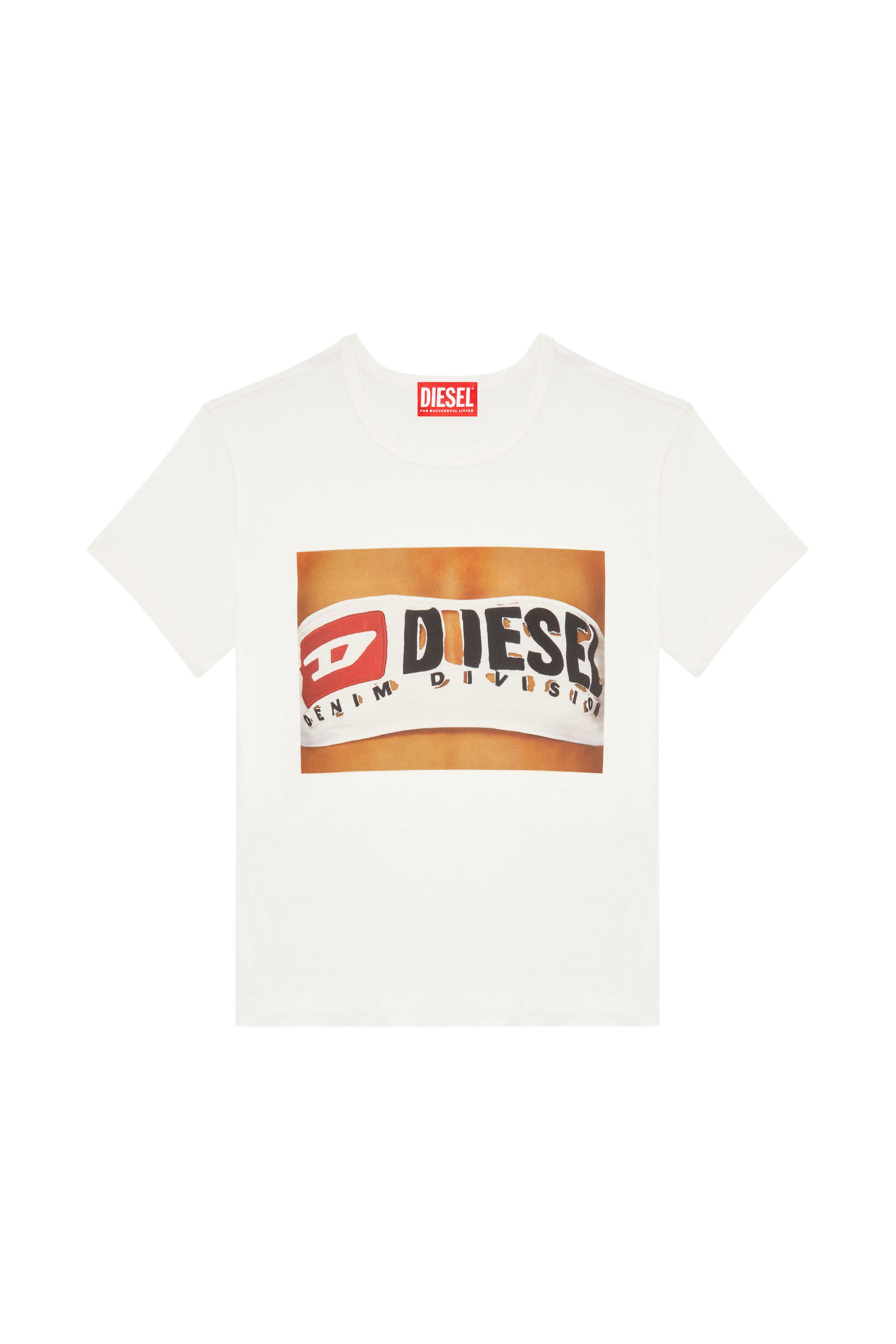 Diesel - T-UNCUTIE-LONG-N17, Woman's T-shirt with Diesel bandeau print in White - 1