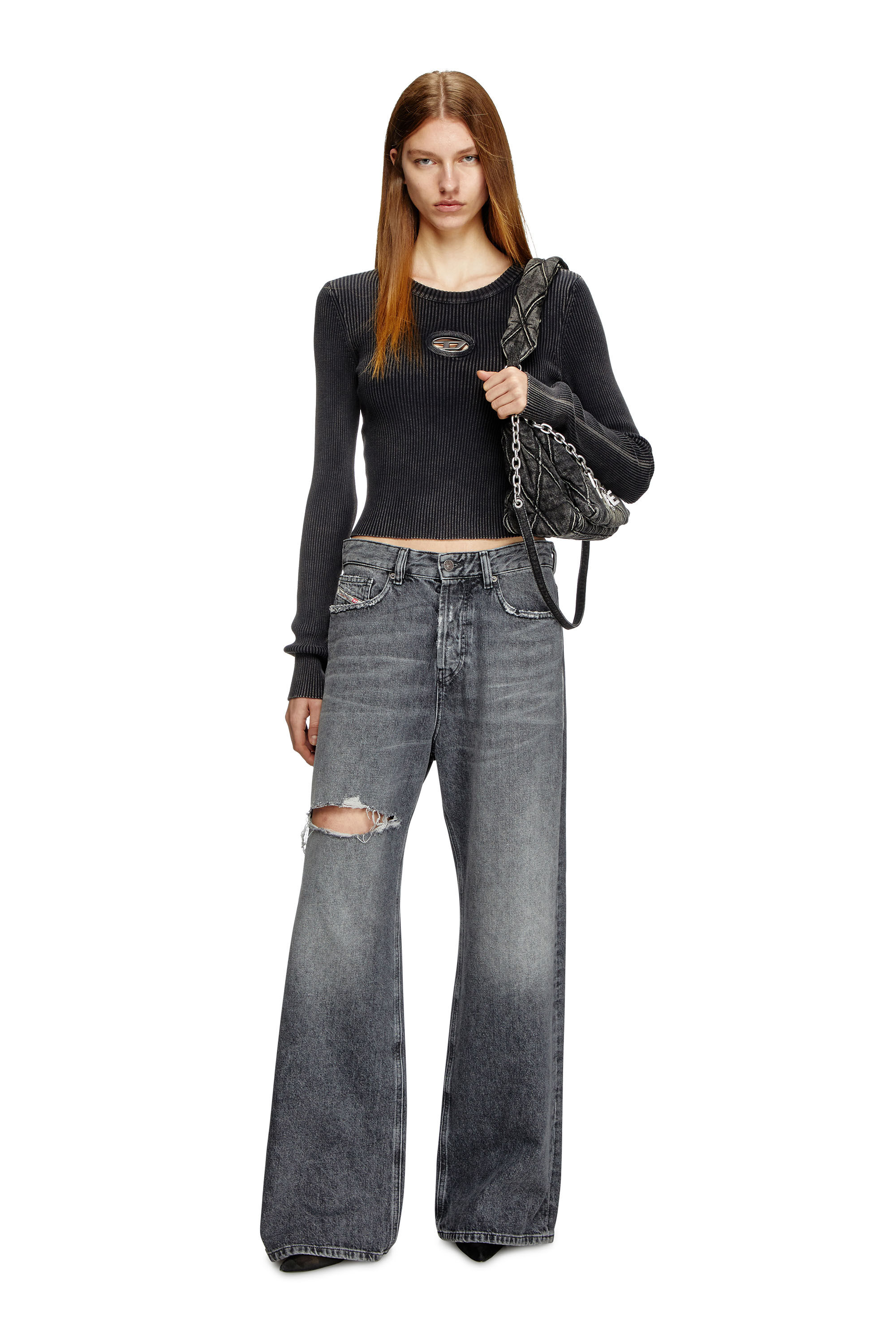 Women's Cropped jumper with cut-out logo | Black | Diesel {{Country}}