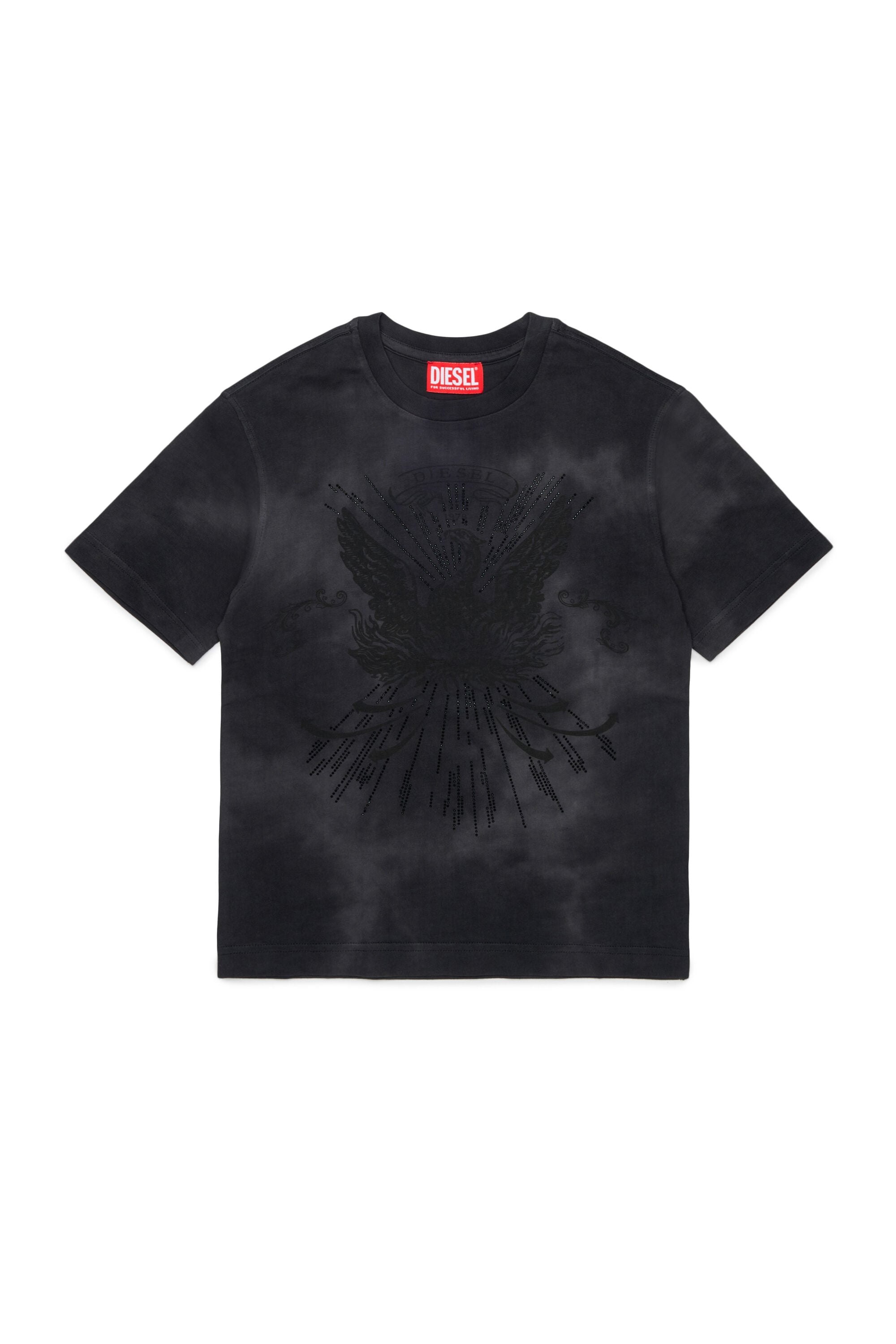 Diesel - TFIN OVER, Man's T-shirt with embellished phoenix motif in Black - 1