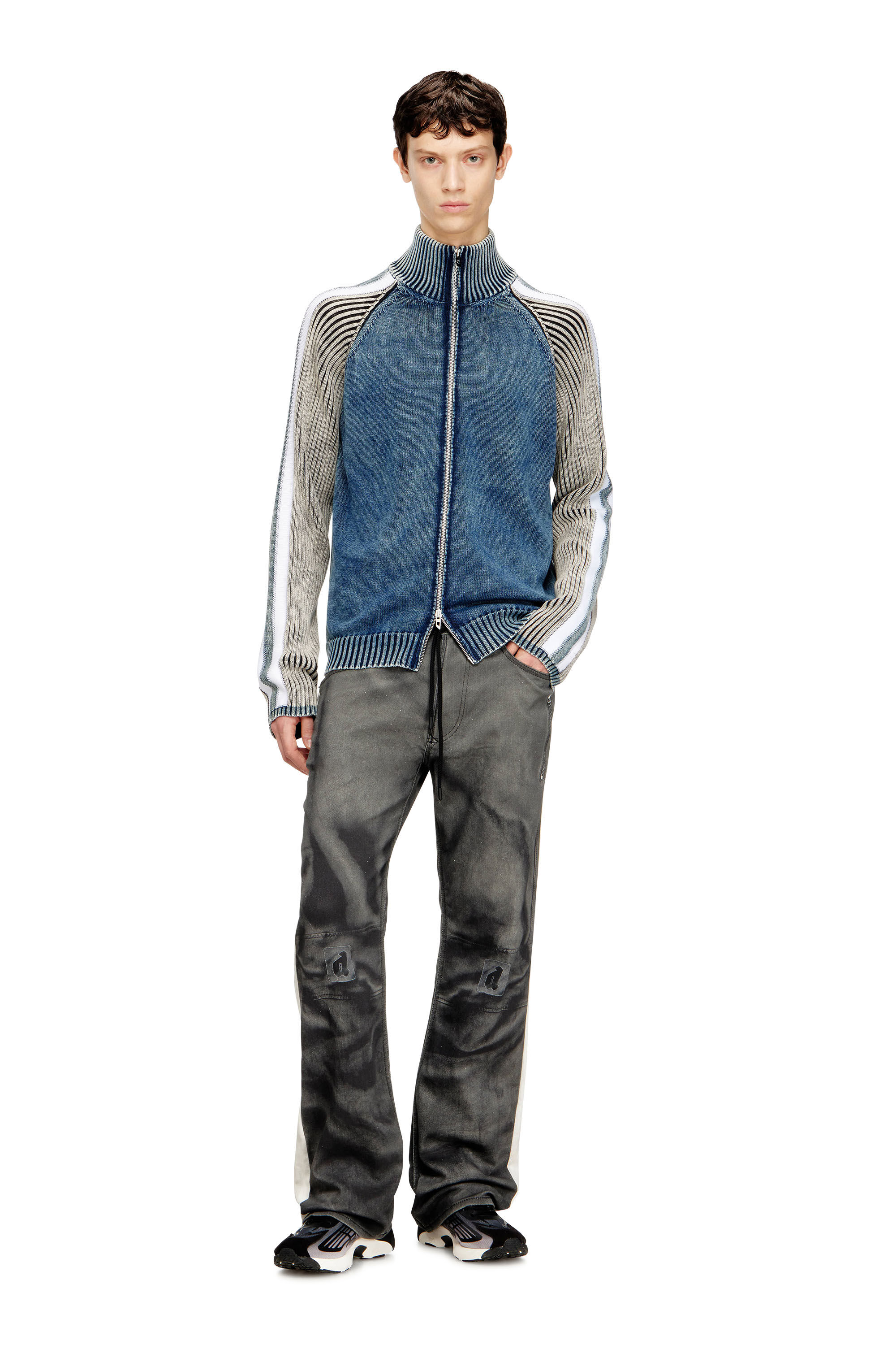 ERIKA Diesel] メンズ ニット ジップアップ カーディガン総柄 Men's Zip-up cardigan with sporty bands | Multicolor | Diesel