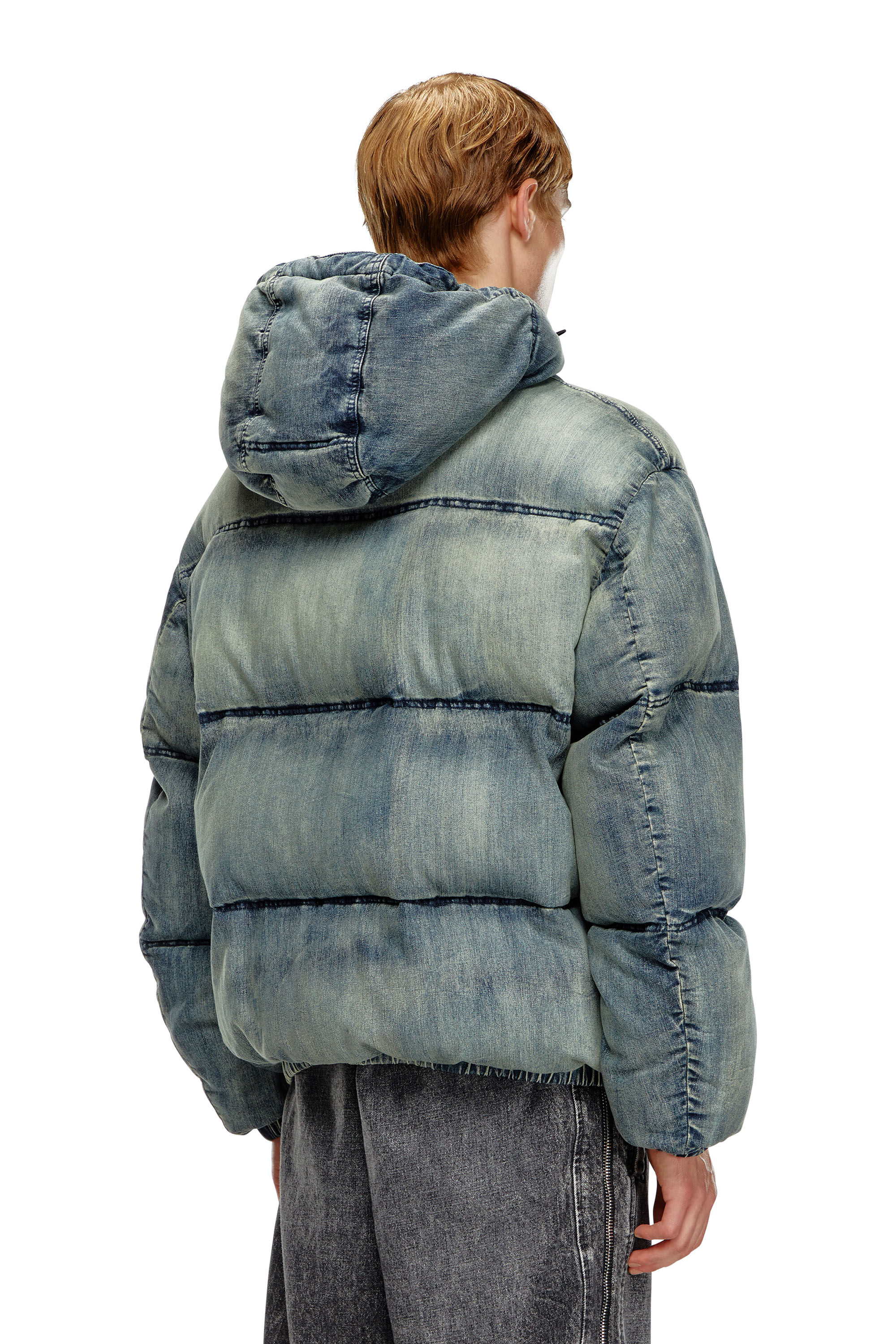Men s Puffer jacket in treated denim Blue Diesel