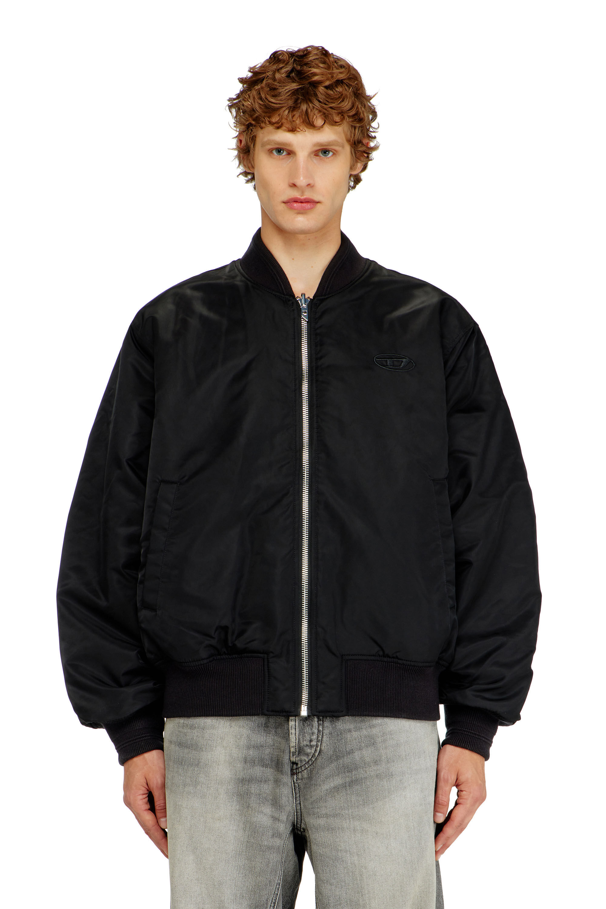 Men's Padded bomber jacket with Oval D embroidery | Black | Diesel