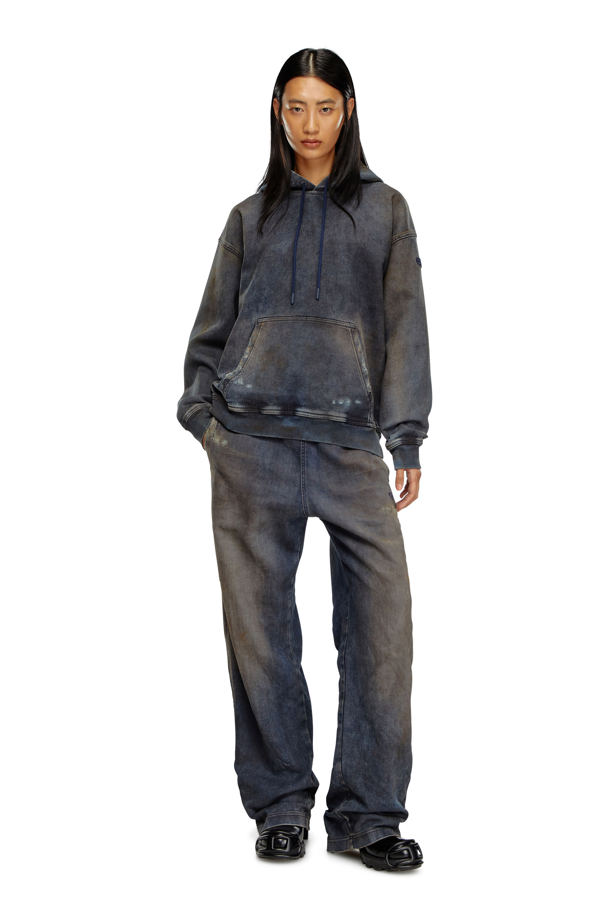Women's Sweatshirt in distressed Track Denim | Blue | Diesel