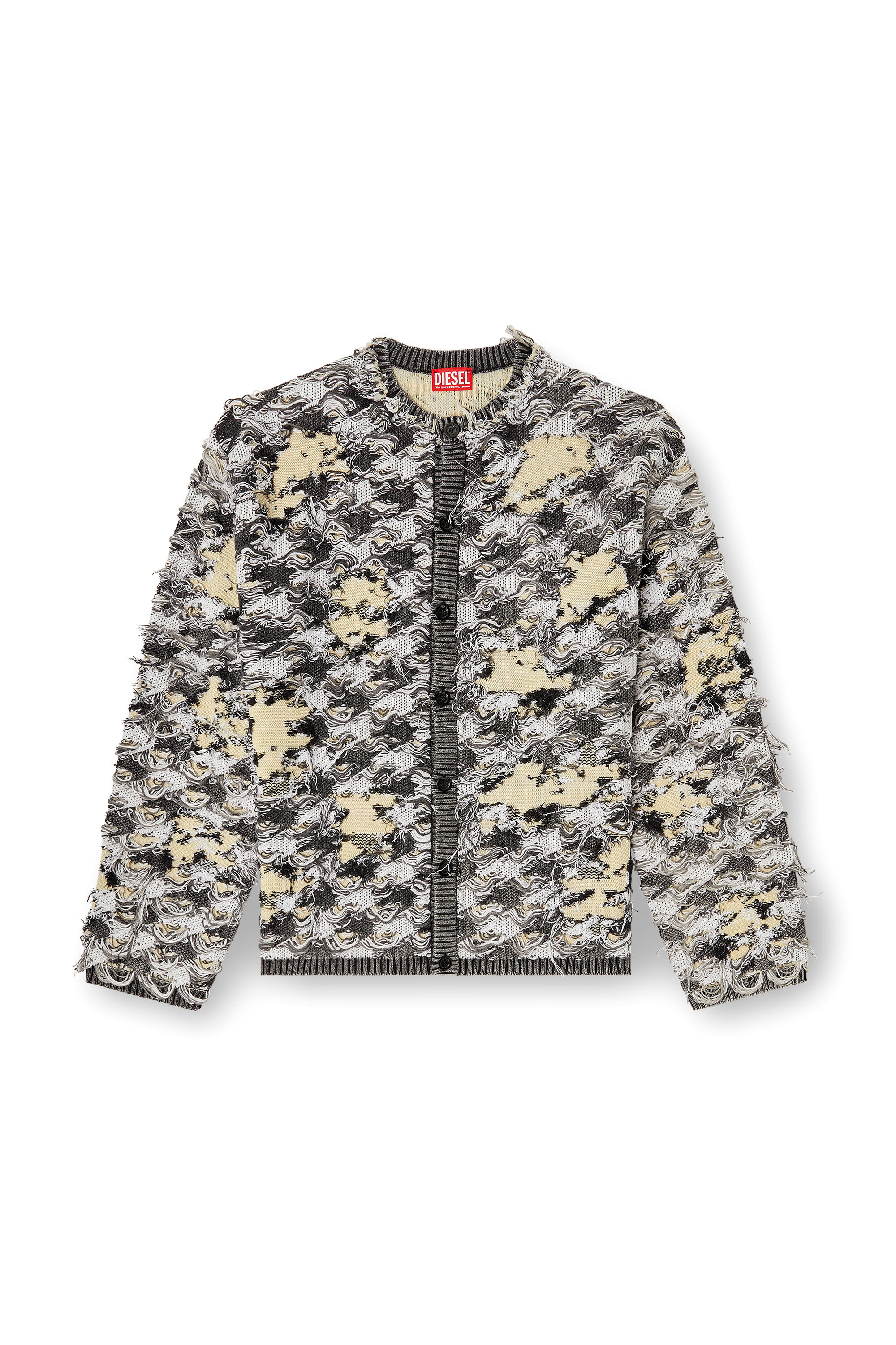 Diesel - K-VALBOR, Man's Cardigan in devoré houndstooth jacquard in Black/White - 2