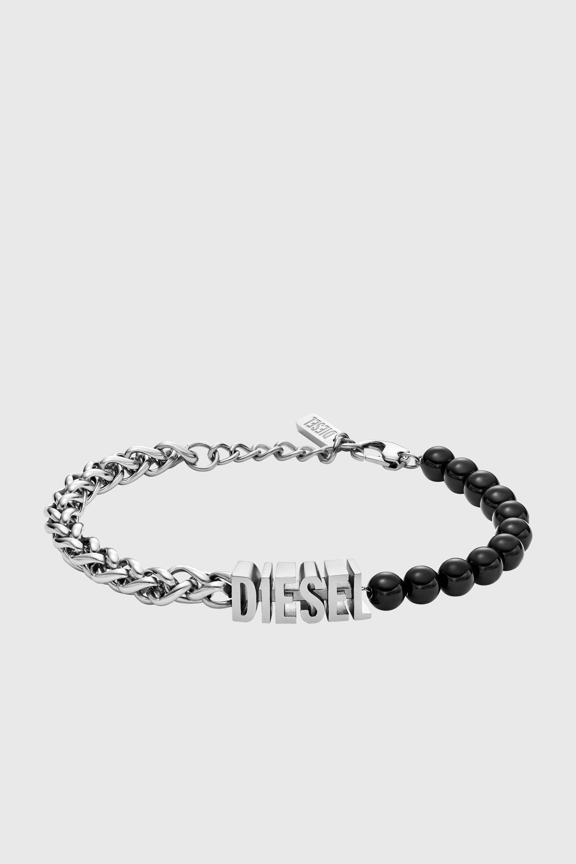 Diesel - DX1541040 JEWEL, Unisex's Black Agate Beaded Chain Bracelet in Silver/Black - 1