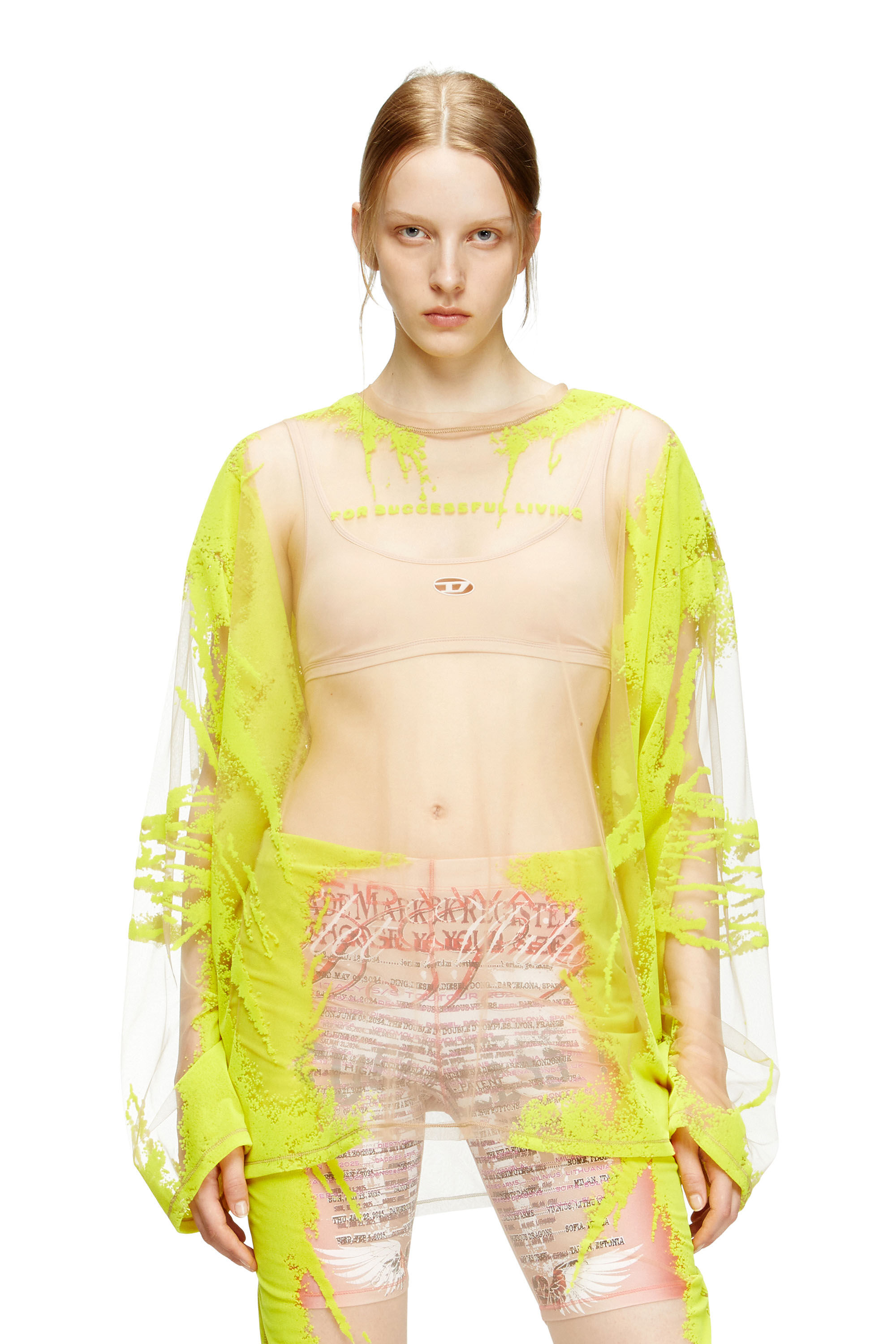 Women's Long-sleeve nylon T-shirt with lyrics print | Yellow