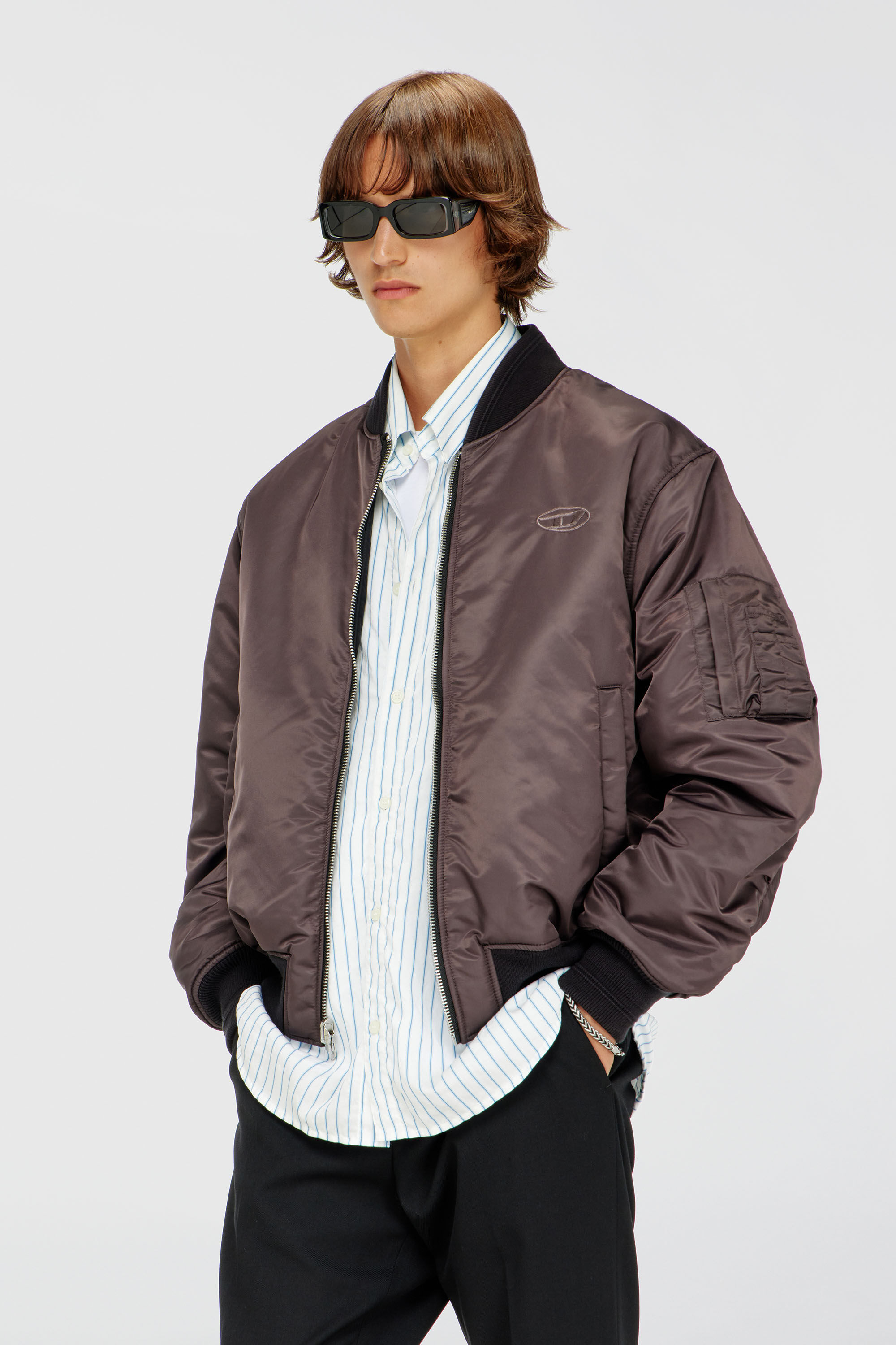 Men's Padded bomber jacket with Oval D embroidery | Black | Diesel TR