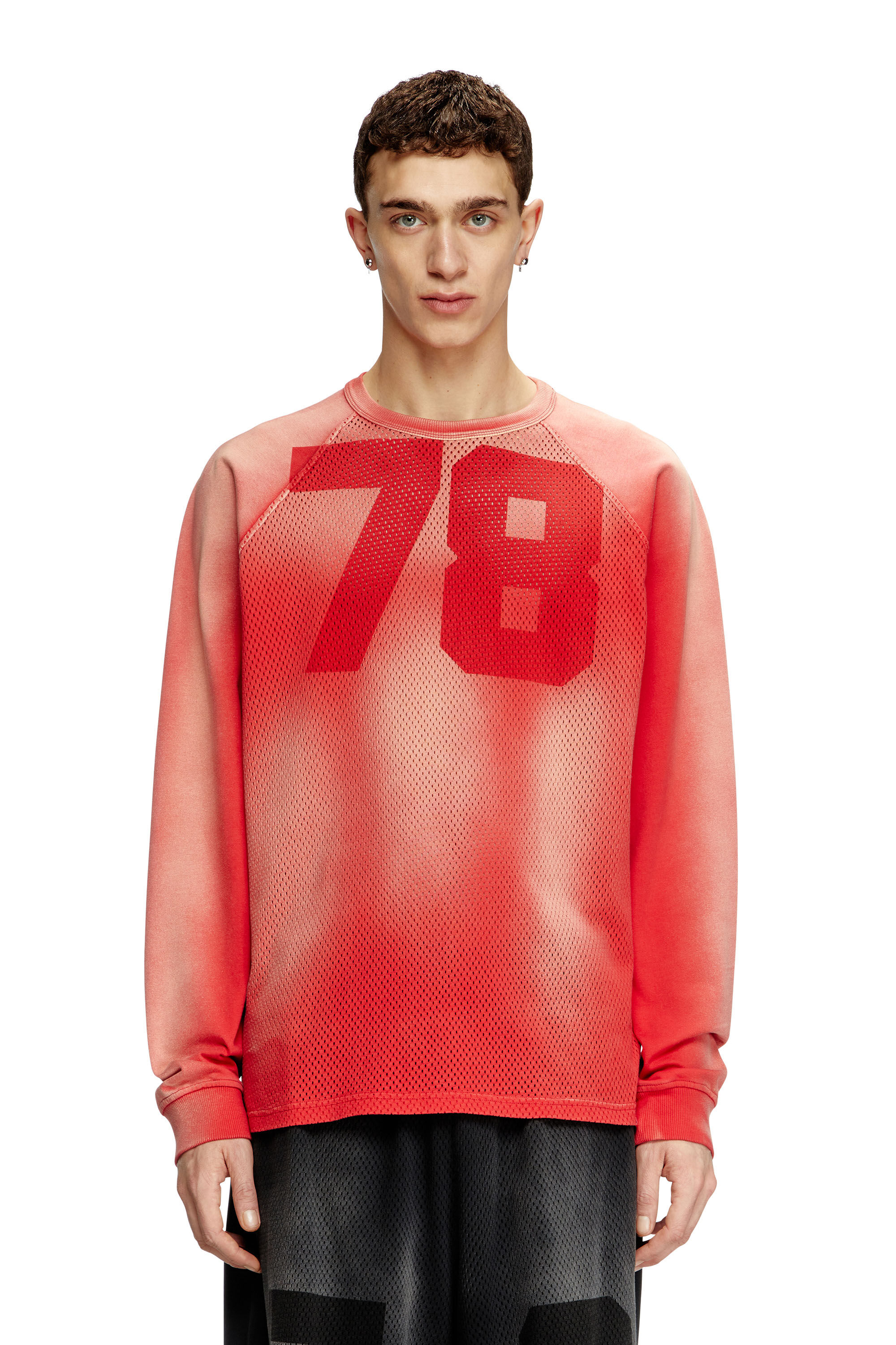 Men's Faded long-sleeve T-shirt with mesh front | Red | Diesel