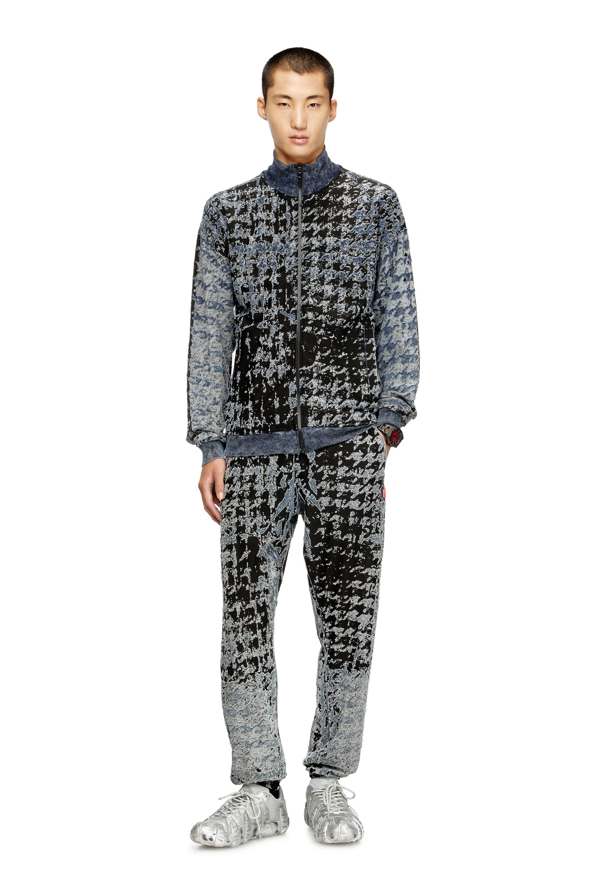 m_style Men's Devoré houndstooth zip-up top | Multicolor | Diesel