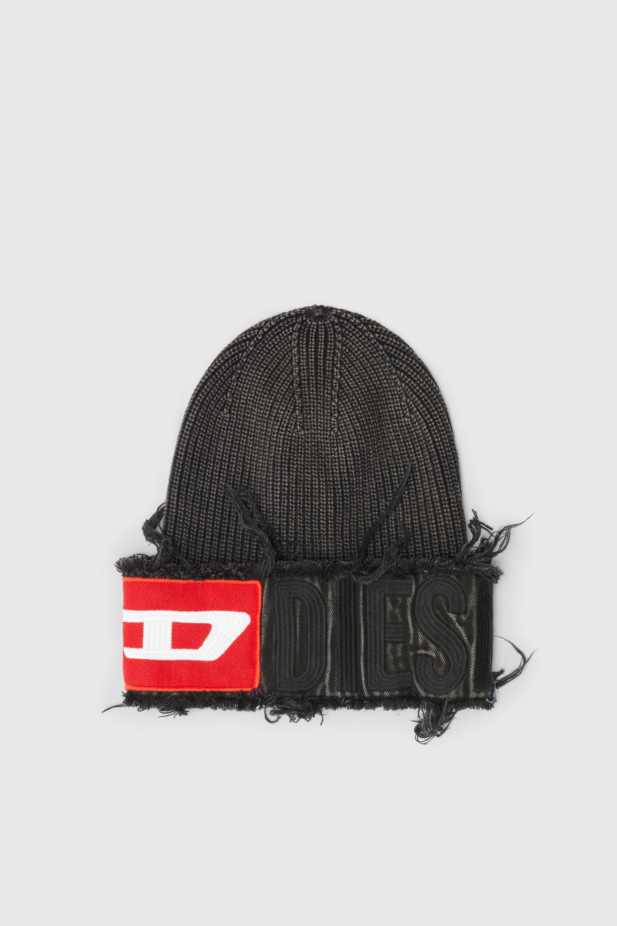 Diesel - K-FROK, Unisex's Denim effect beanie with bold patch detail in Black - 1