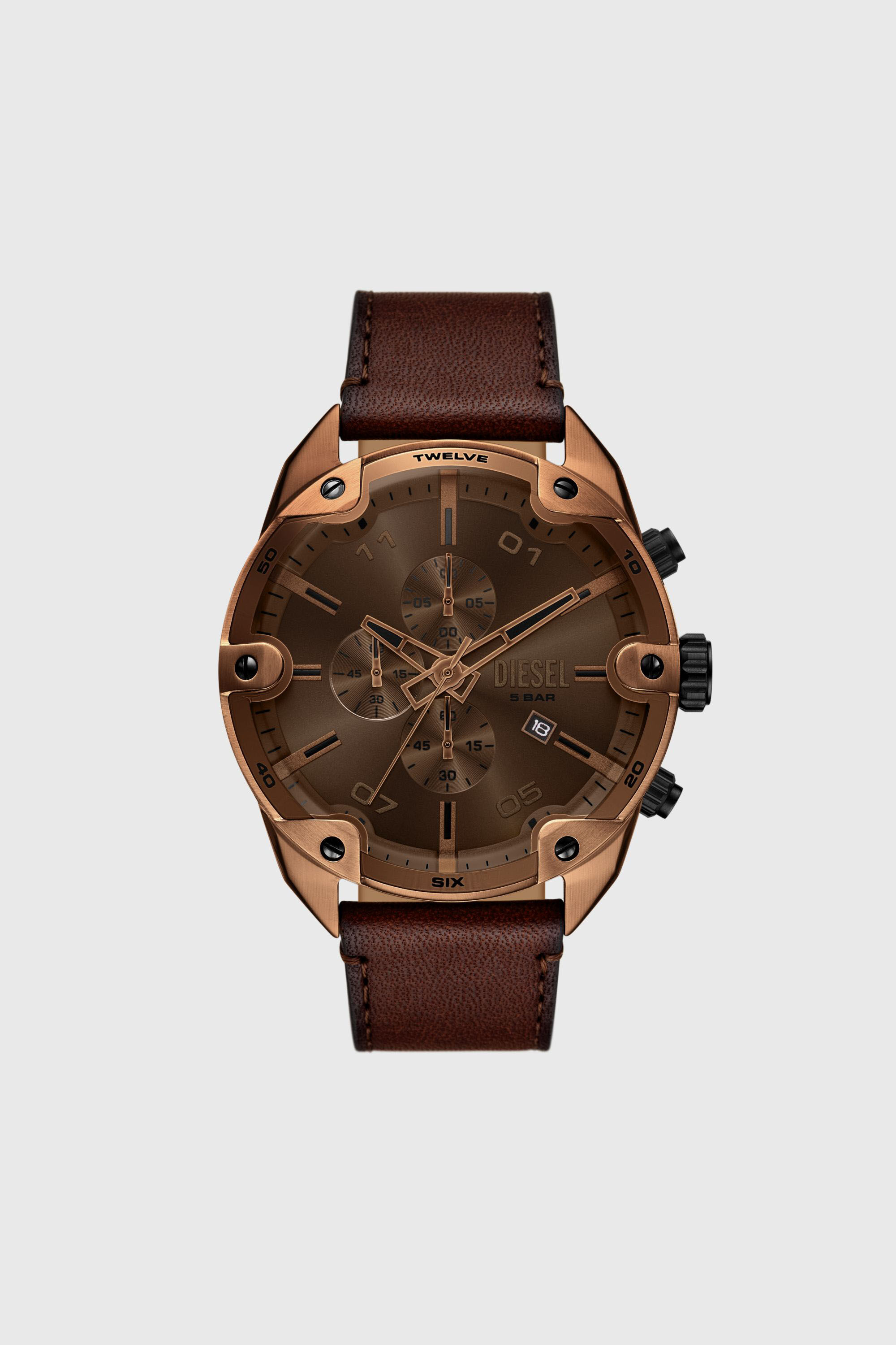 DIRSEL ライダース　コーデュロイ　ブラウン　フェード　DMC Men's Spiked brown leather watch | Brown | Diesel TR