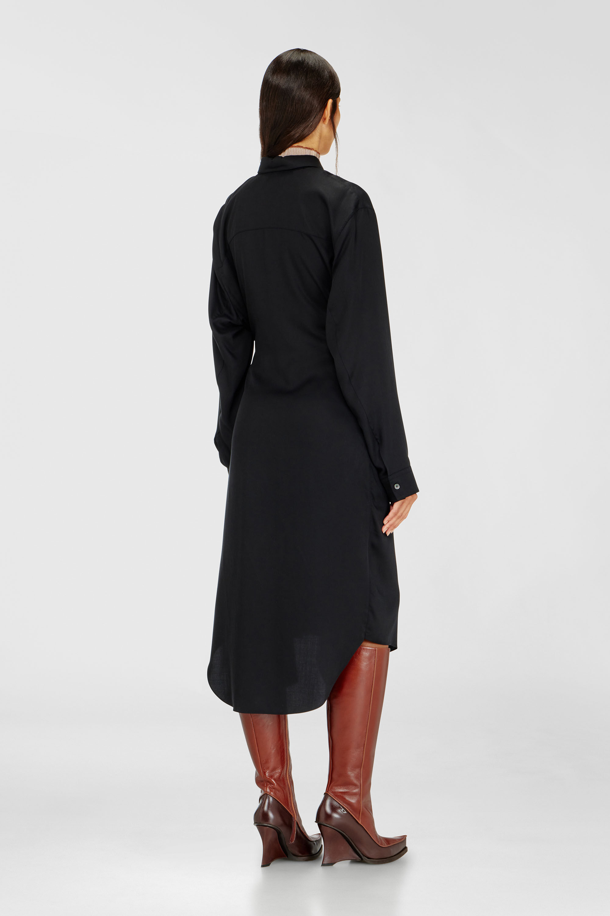 Women's Midi shirt dress with twisted detail | Black | Diesel