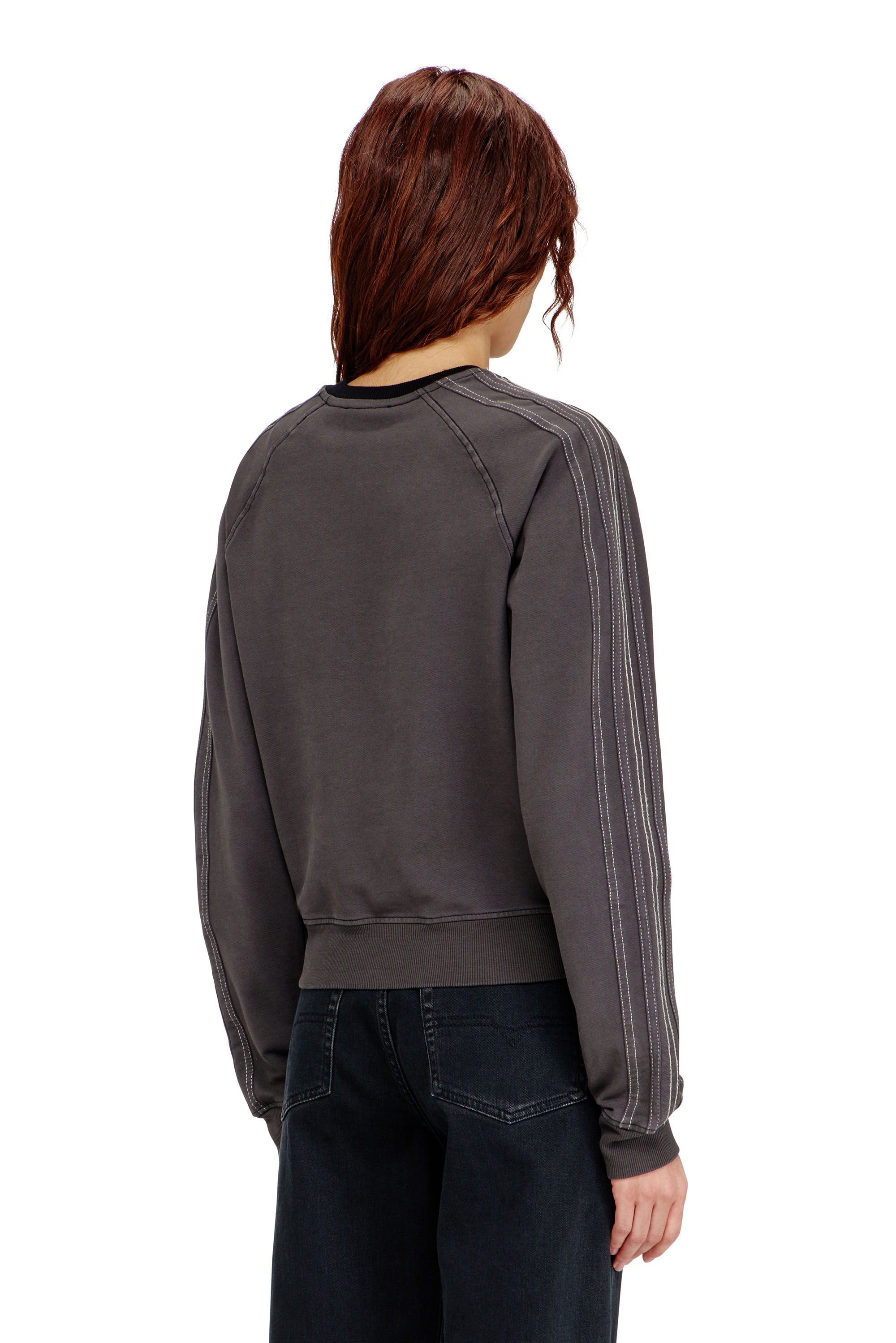 Diesel - F-ALPY, Woman's Sweatshirt with bands and Oval D embroidery in Dark grey - 4