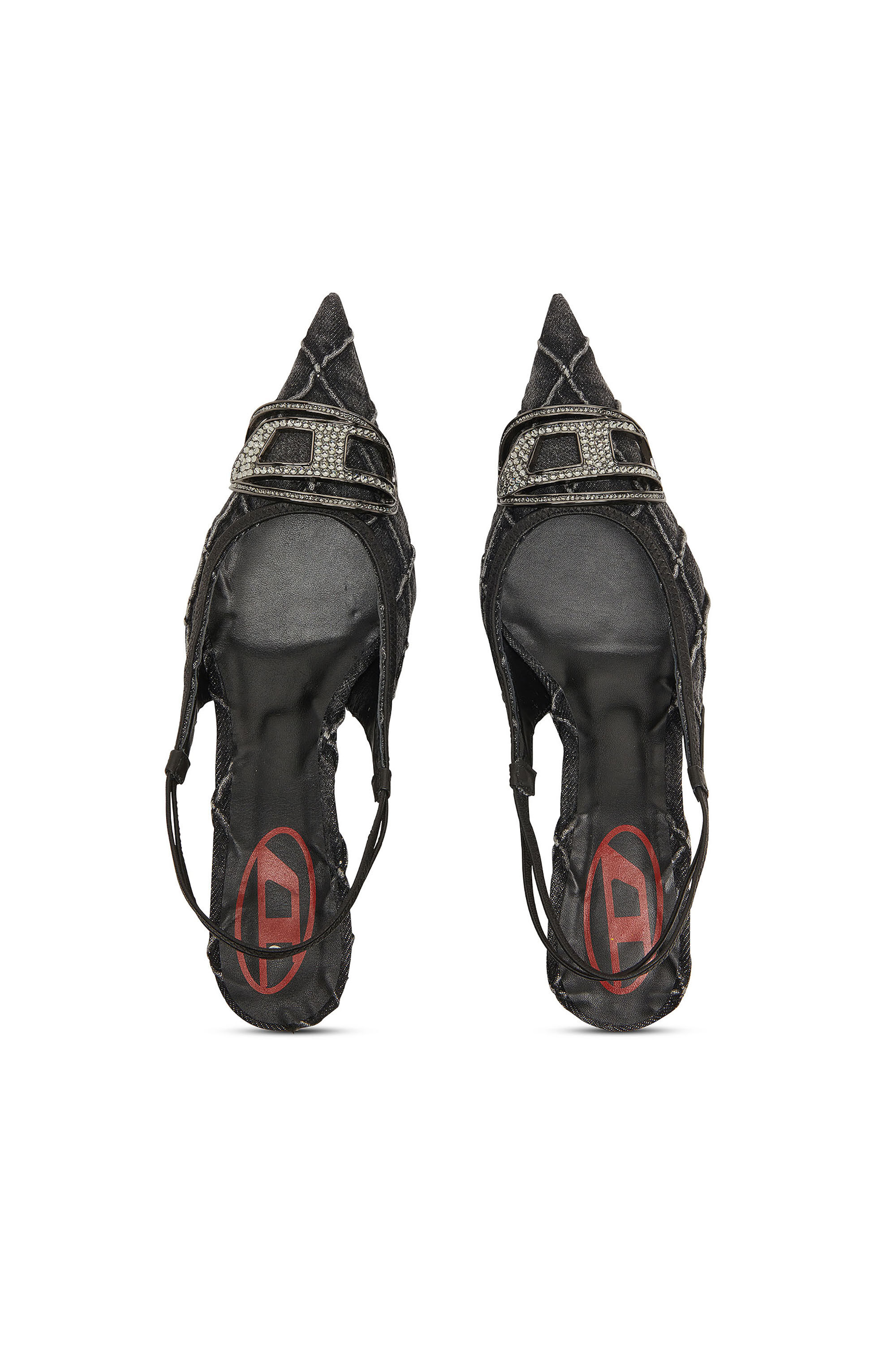 D-Venus Pocket ML Woman 24センチ Women's D-Venus-Crystal-logo quilted-denim slingback pumps | Black