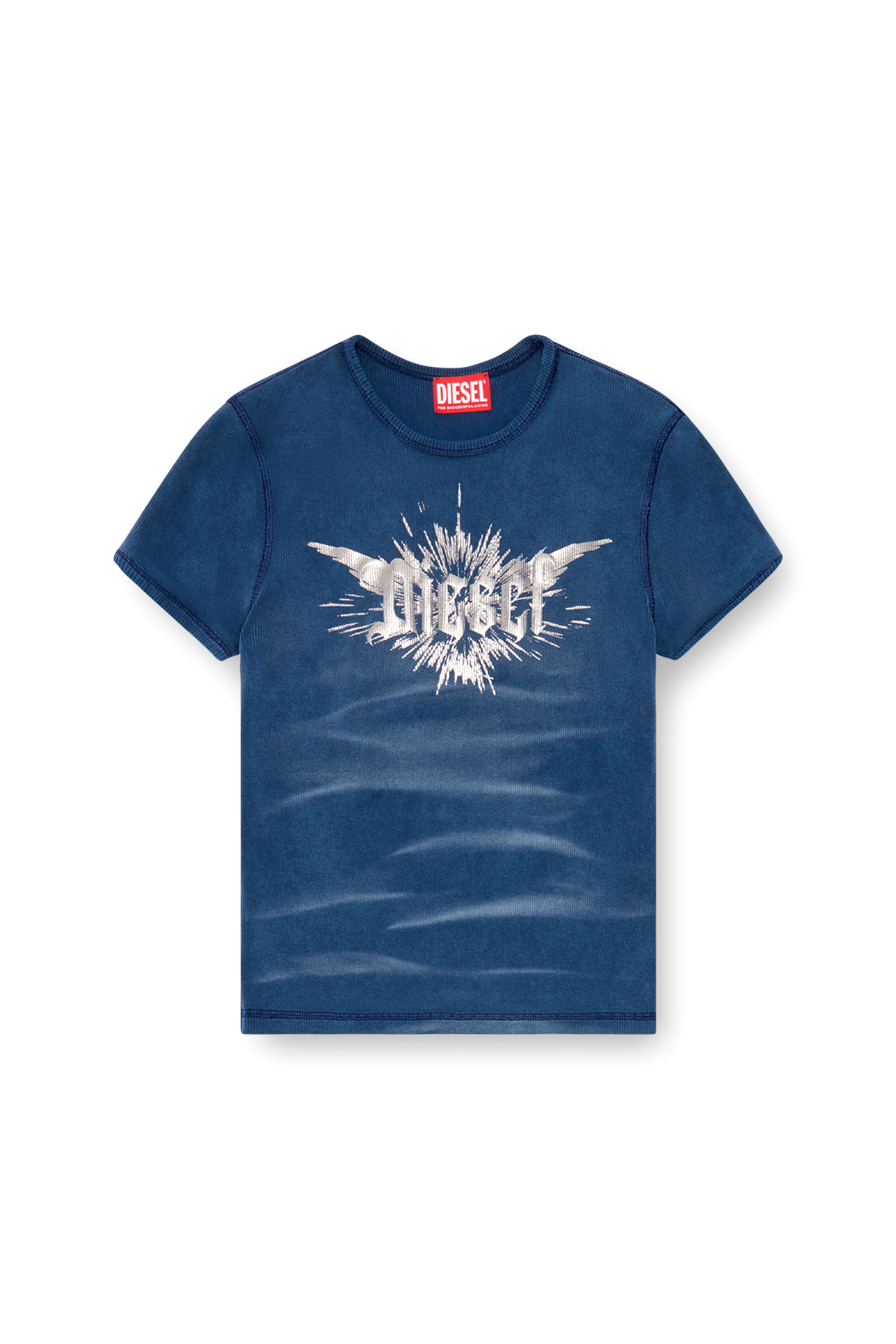 Women's T-shirt with winged Diesel foil print | Blue | Diesel