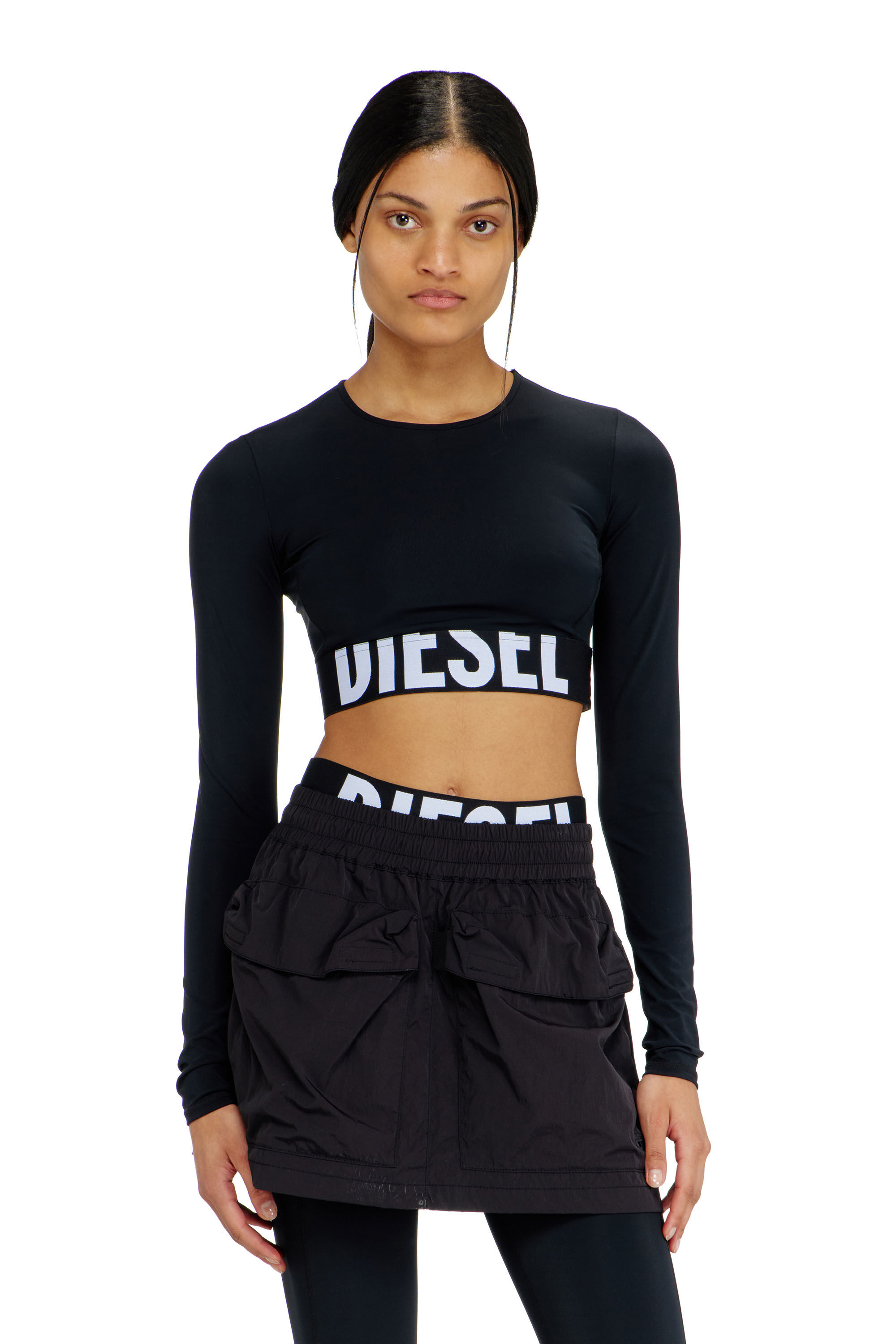 Women's Microfibre crop top with cut-off logo | Black | Diesel
