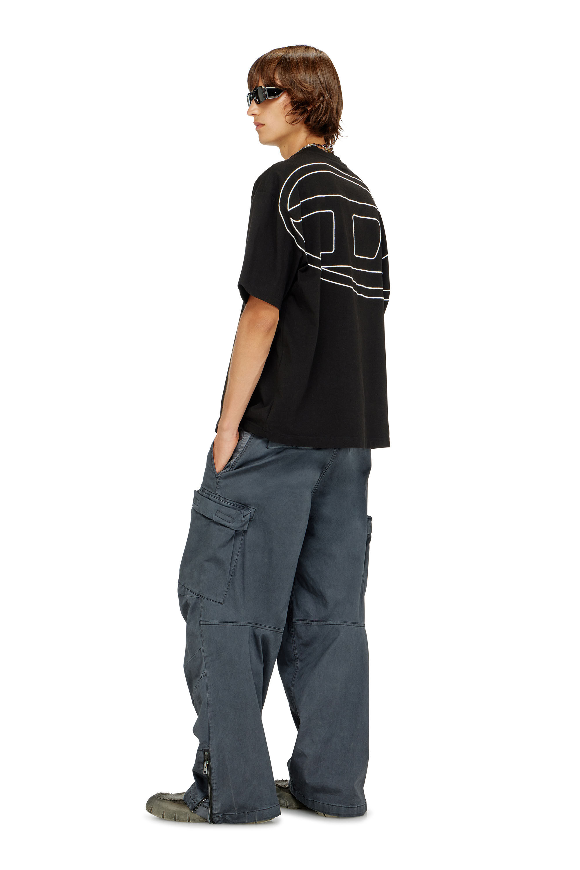 Men's T-shirt with maxi oval D embroidery | Black | Diesel TR