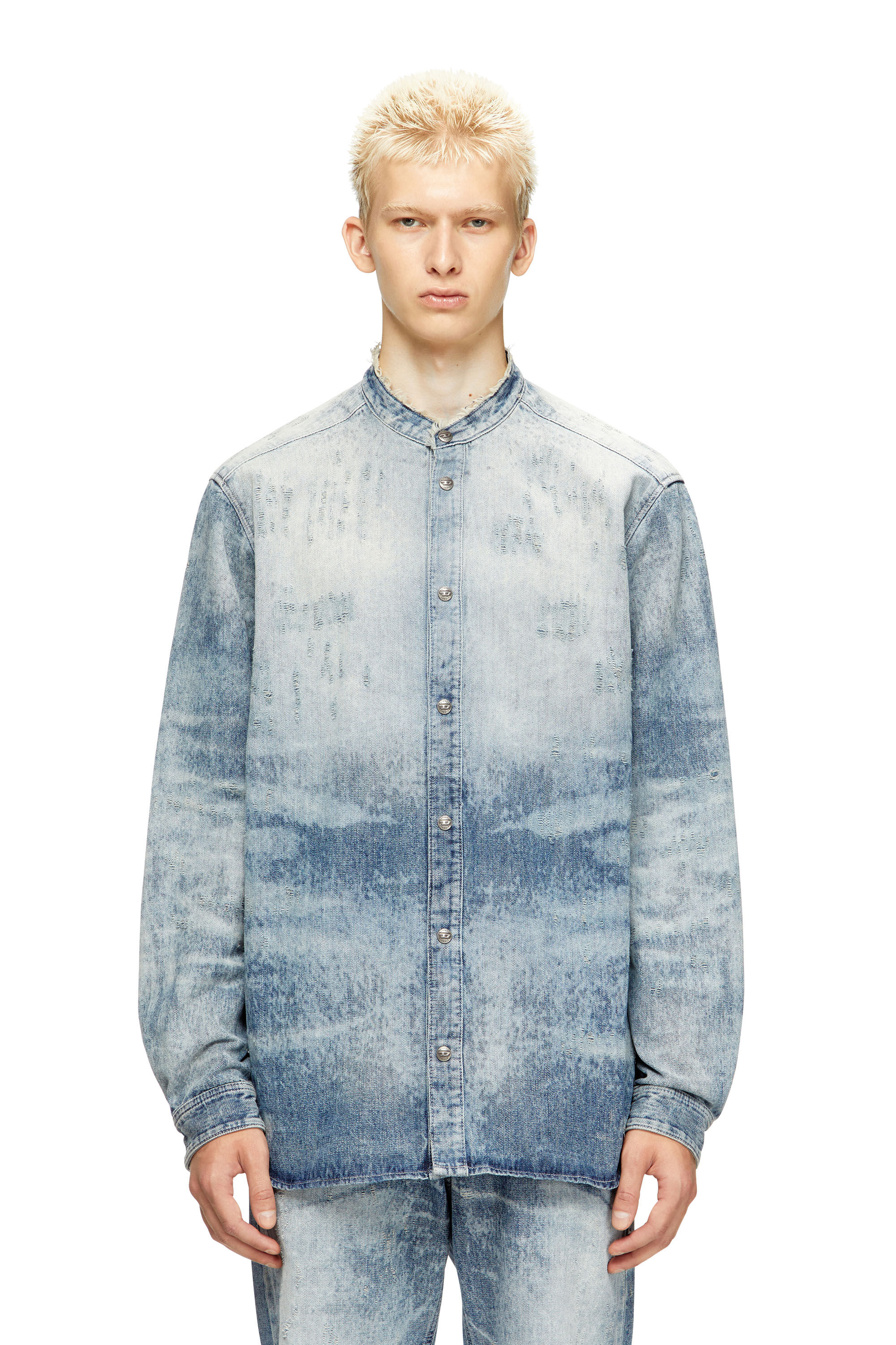 Men's Shirt in distressed honeycomb denim | Blue | Diesel