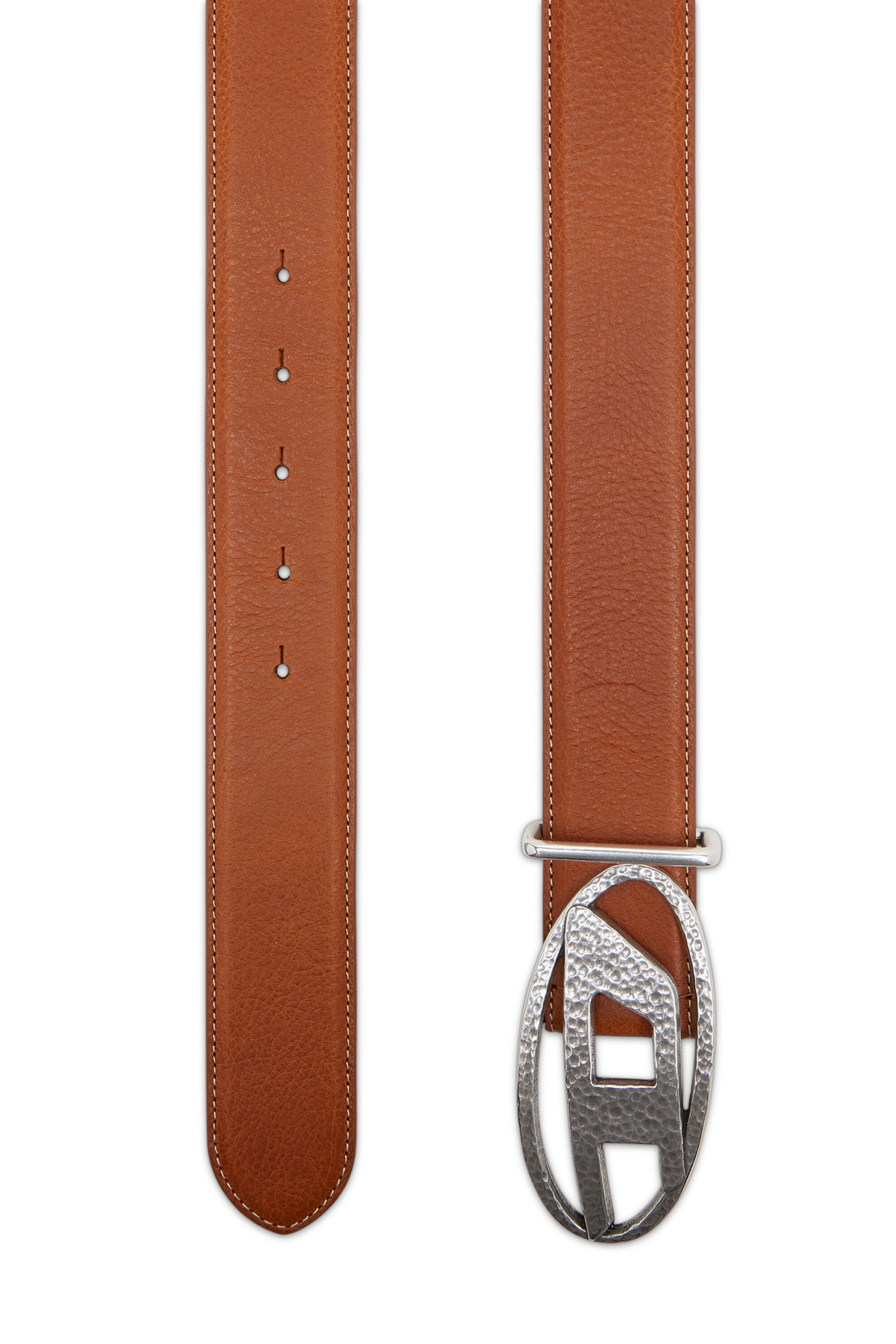 Diesel - B-1DR, Unisex's 4cm leather belt with hammered Oval D buckle in Brown - 2