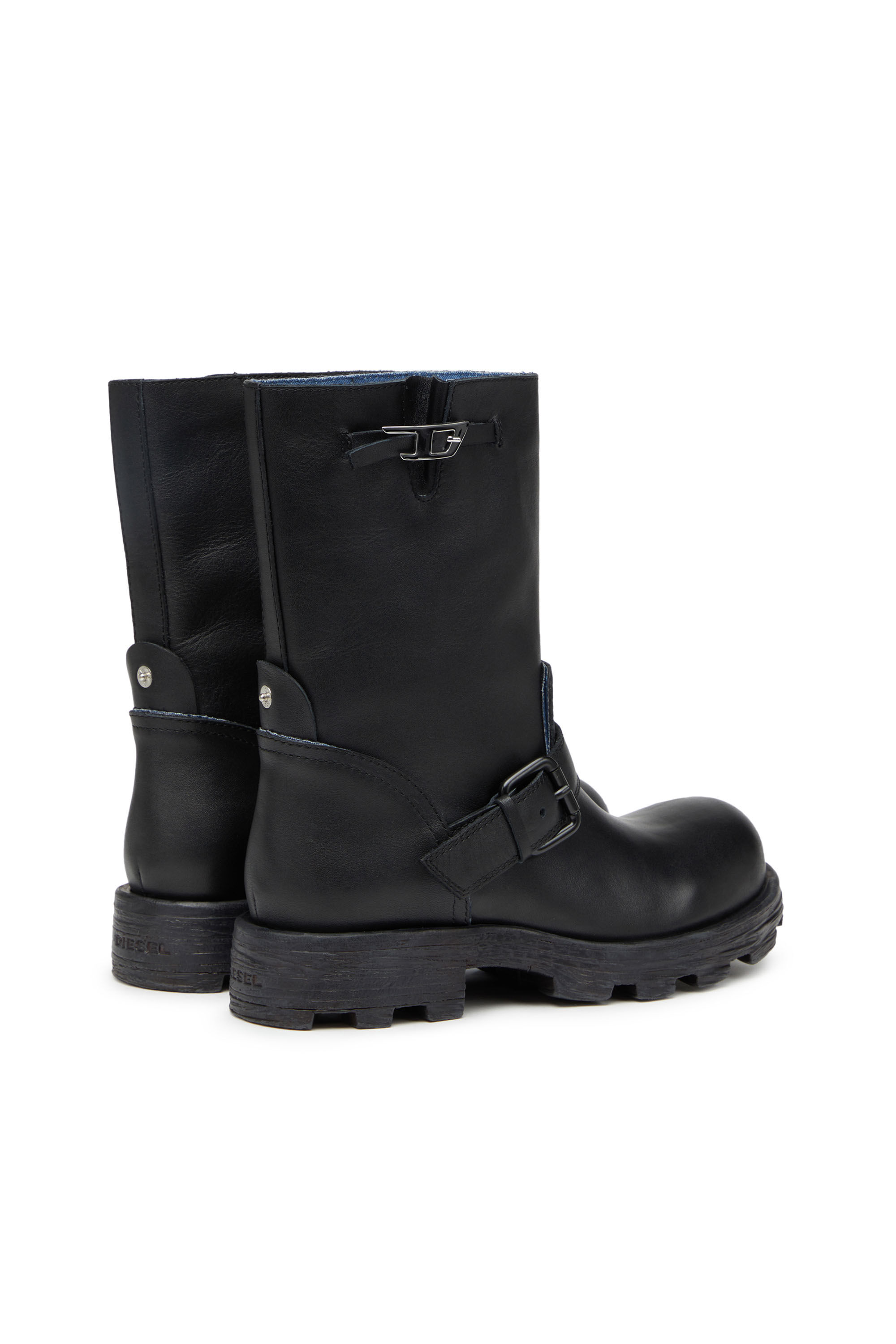 Diesel - D-HAMMER HB W, Woman D-Hammer HB W - Leather boots with denim edges in Black - Image 3