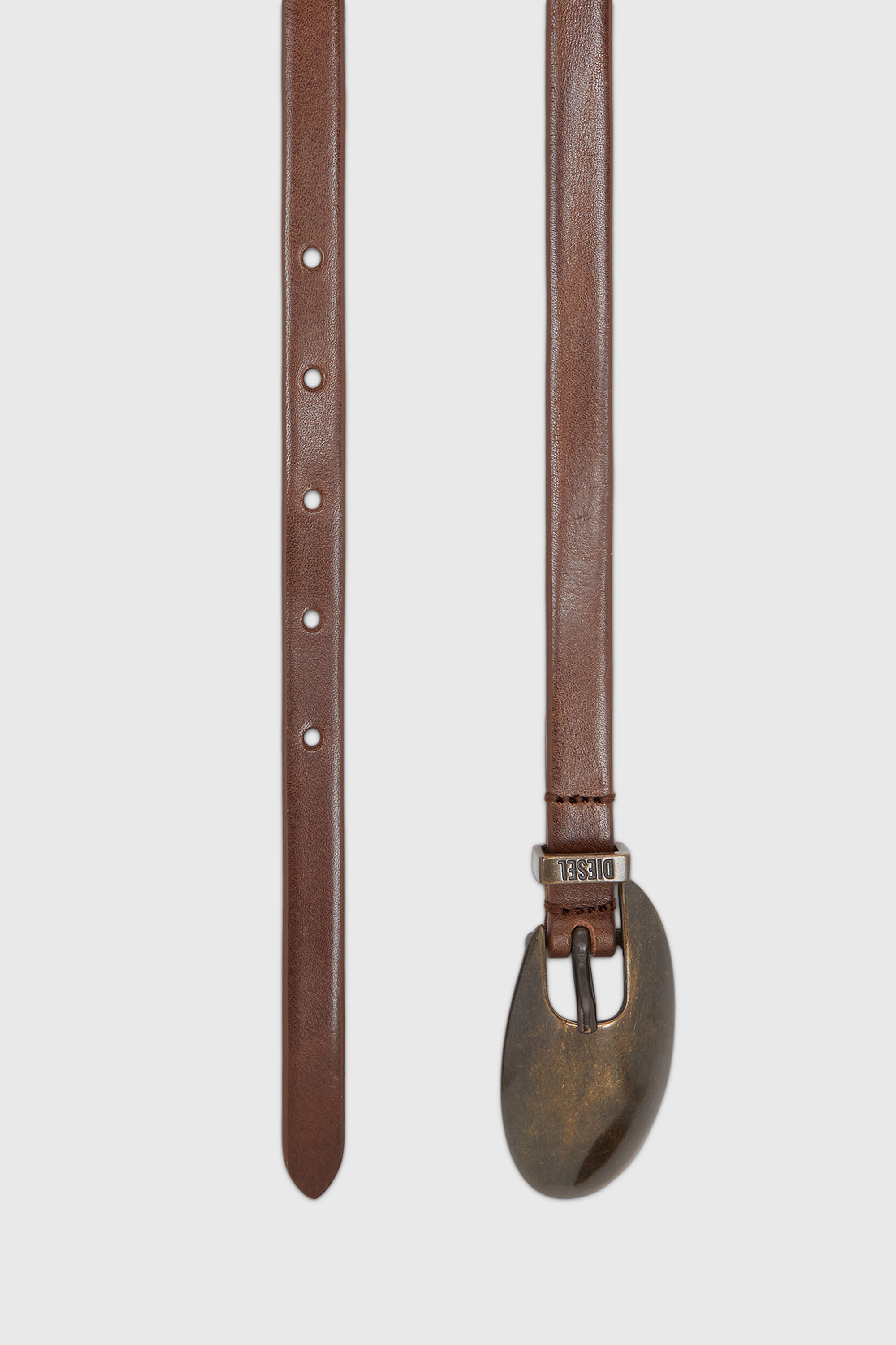 Diesel - B-ROP 15, Woman's 1.5cm slim leather belt with sculptural buckle in Brown - 2
