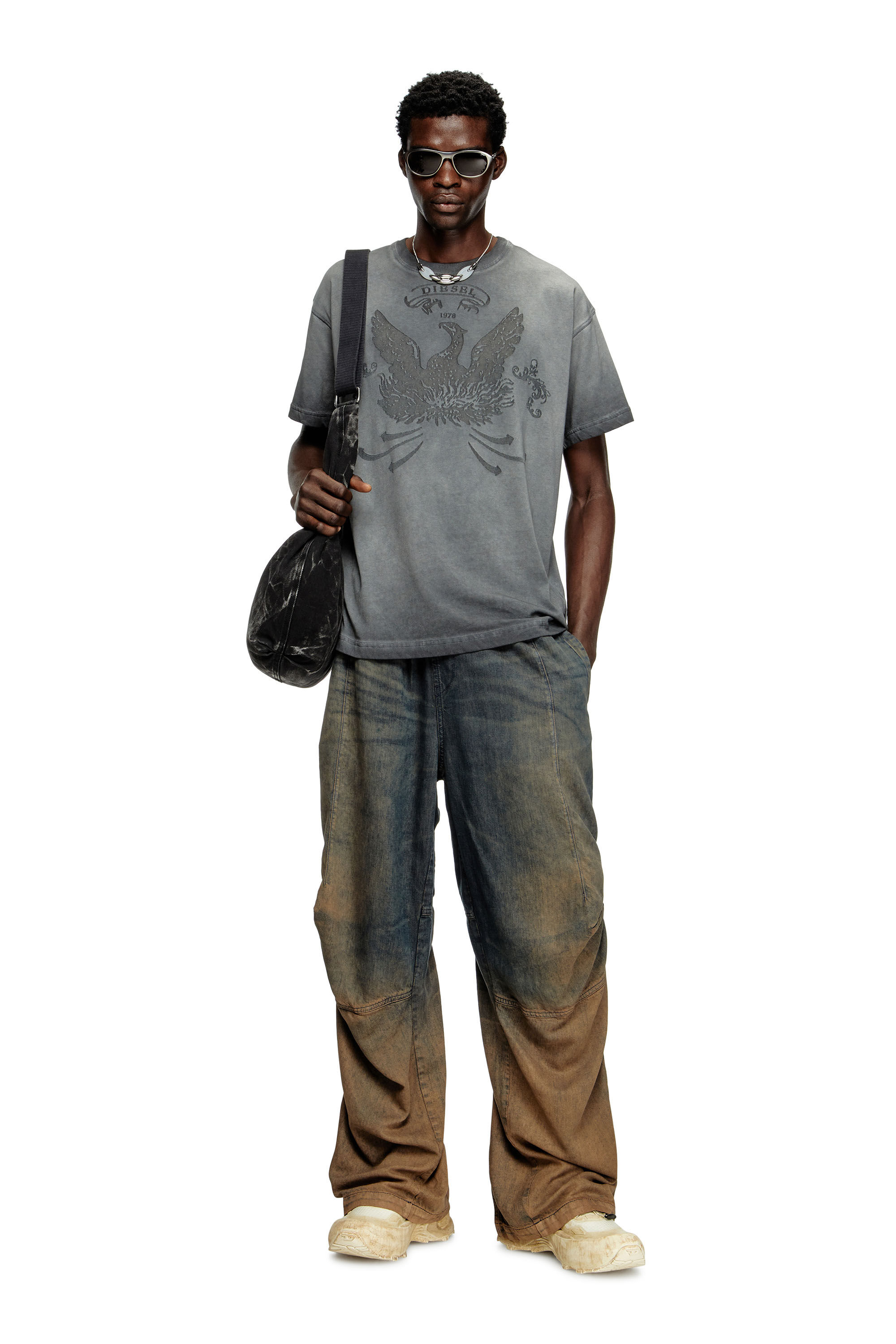 Men's T-shirt with phoenix devoré | Grey | Diesel TR