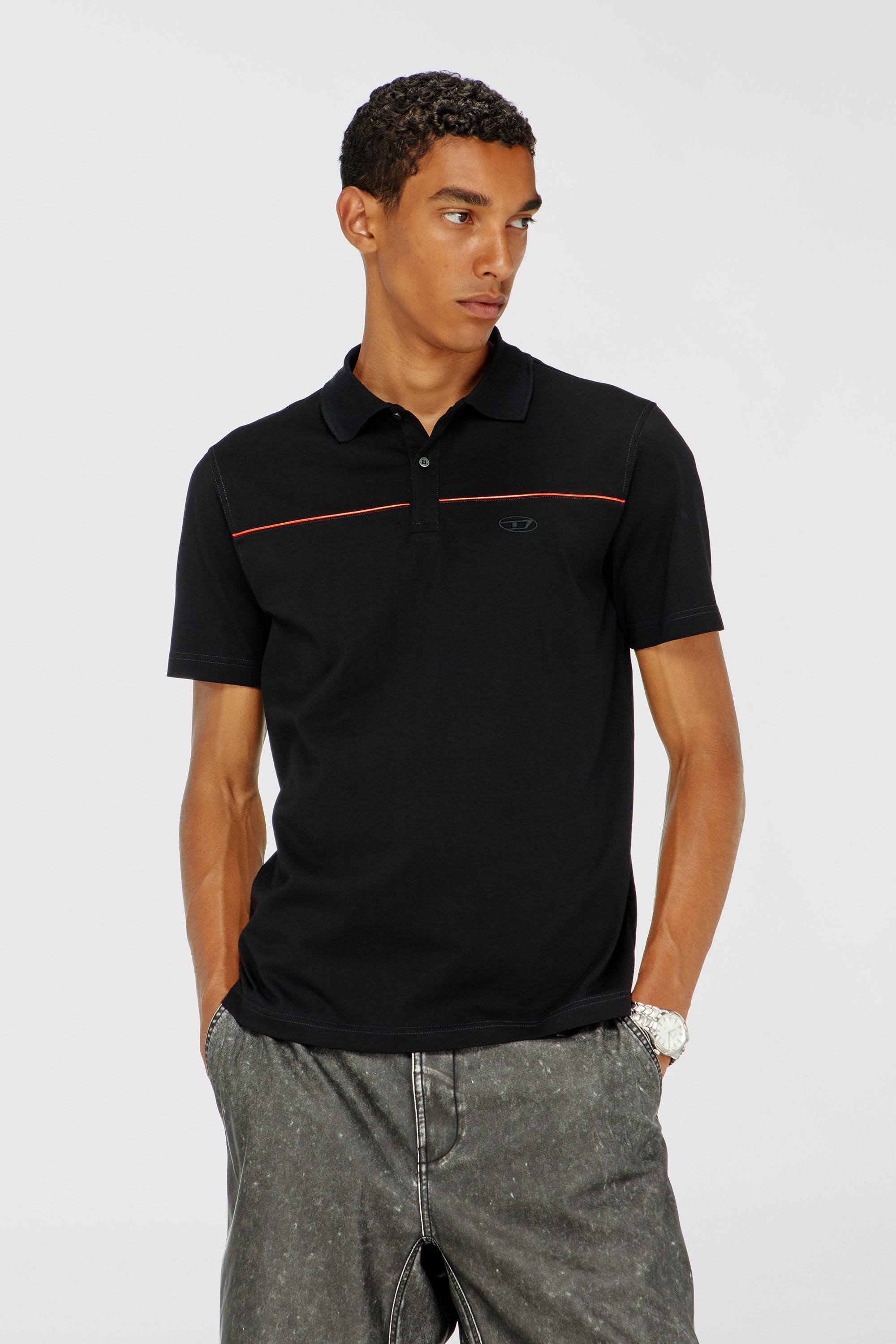 Men's Polo shirt with contrast piping | Black | Diesel TR