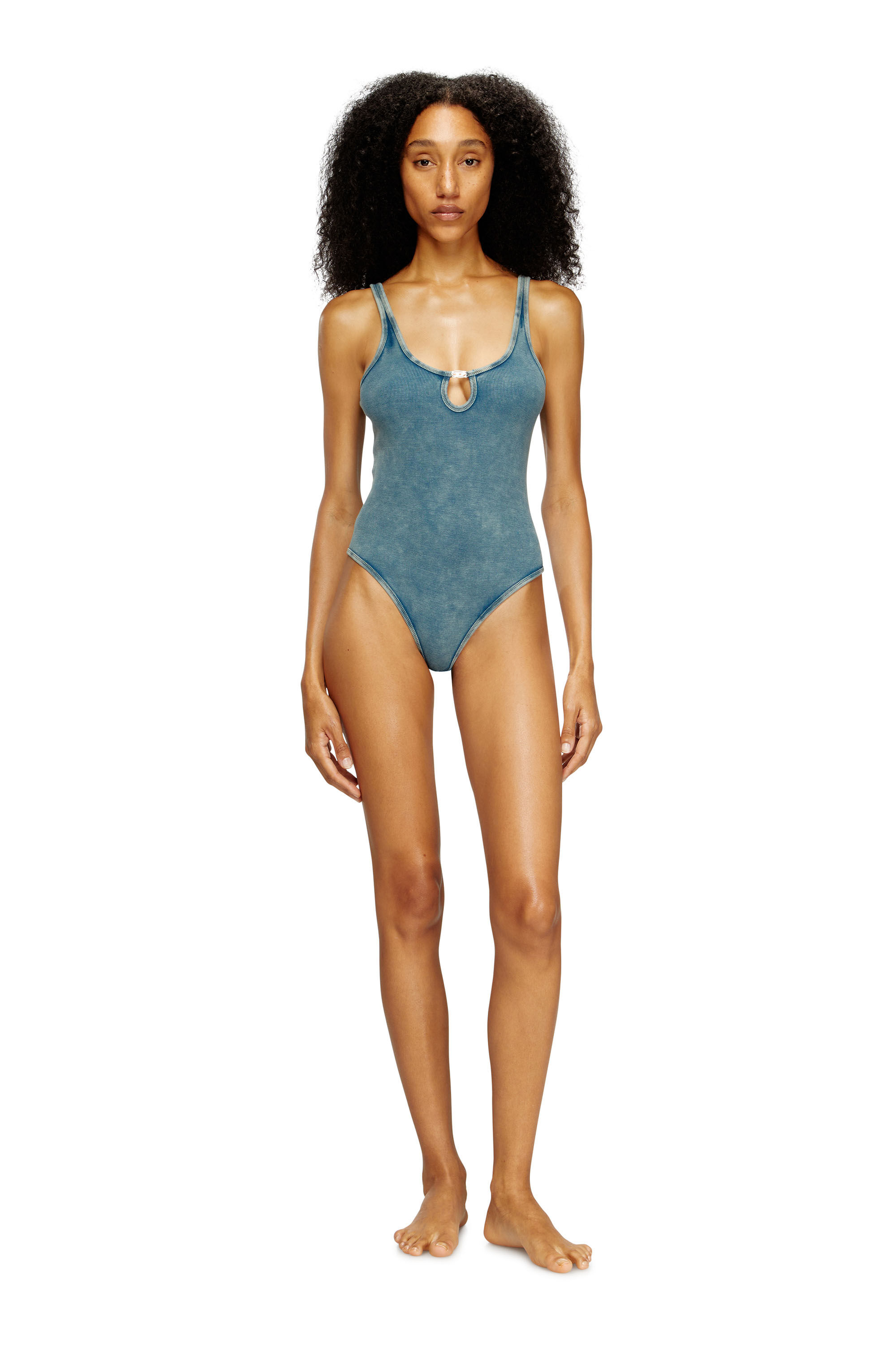 Diesel - MAURA-DNM, Woman's Bodysuit in marble-washed stretch cotton in Blue - 1