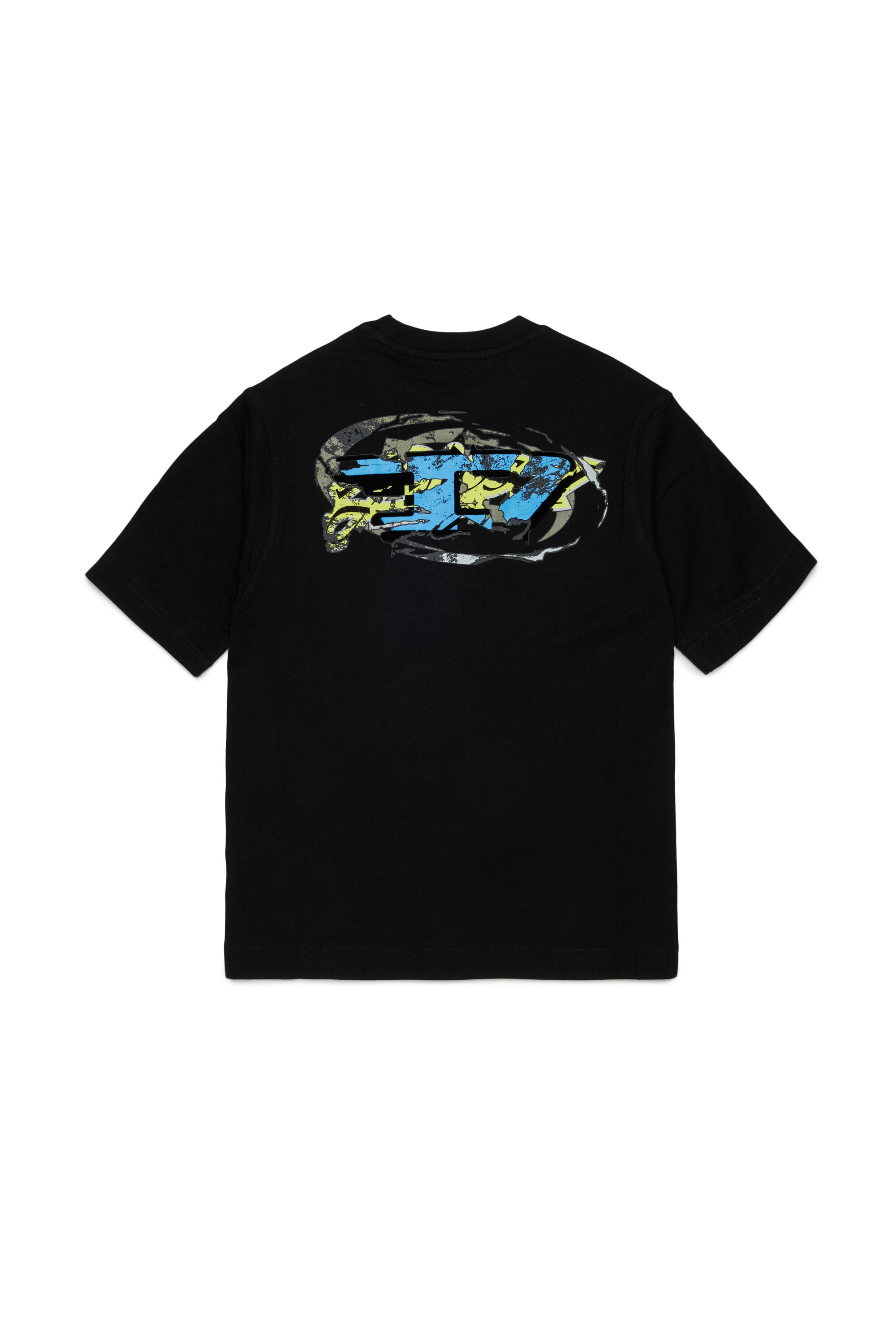 Diesel - TSCRAP OVER, Man's T-shirt with Oval D embroidery and flock print in Black - 2