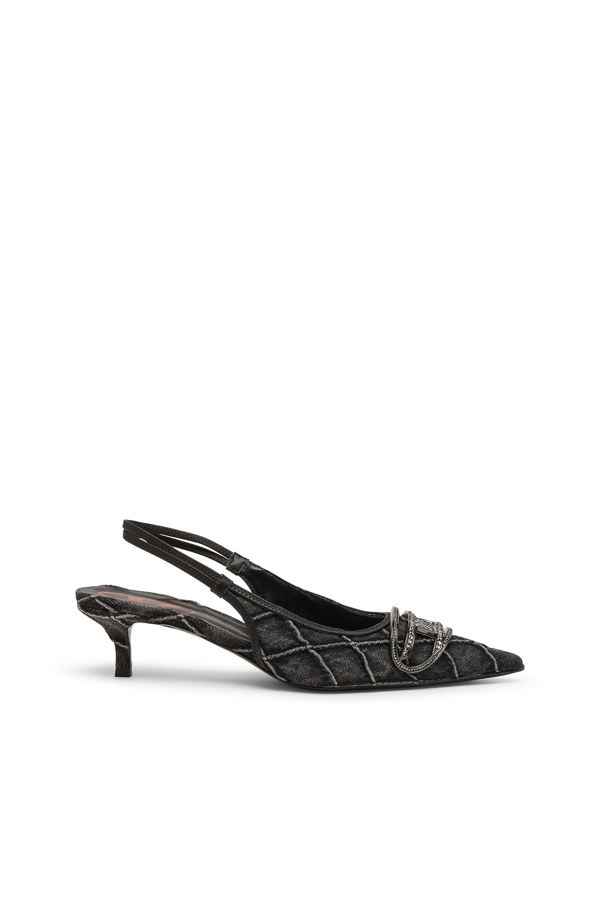 Women's D-Venus-Crystal-logo quilted-denim slingback pumps | Black